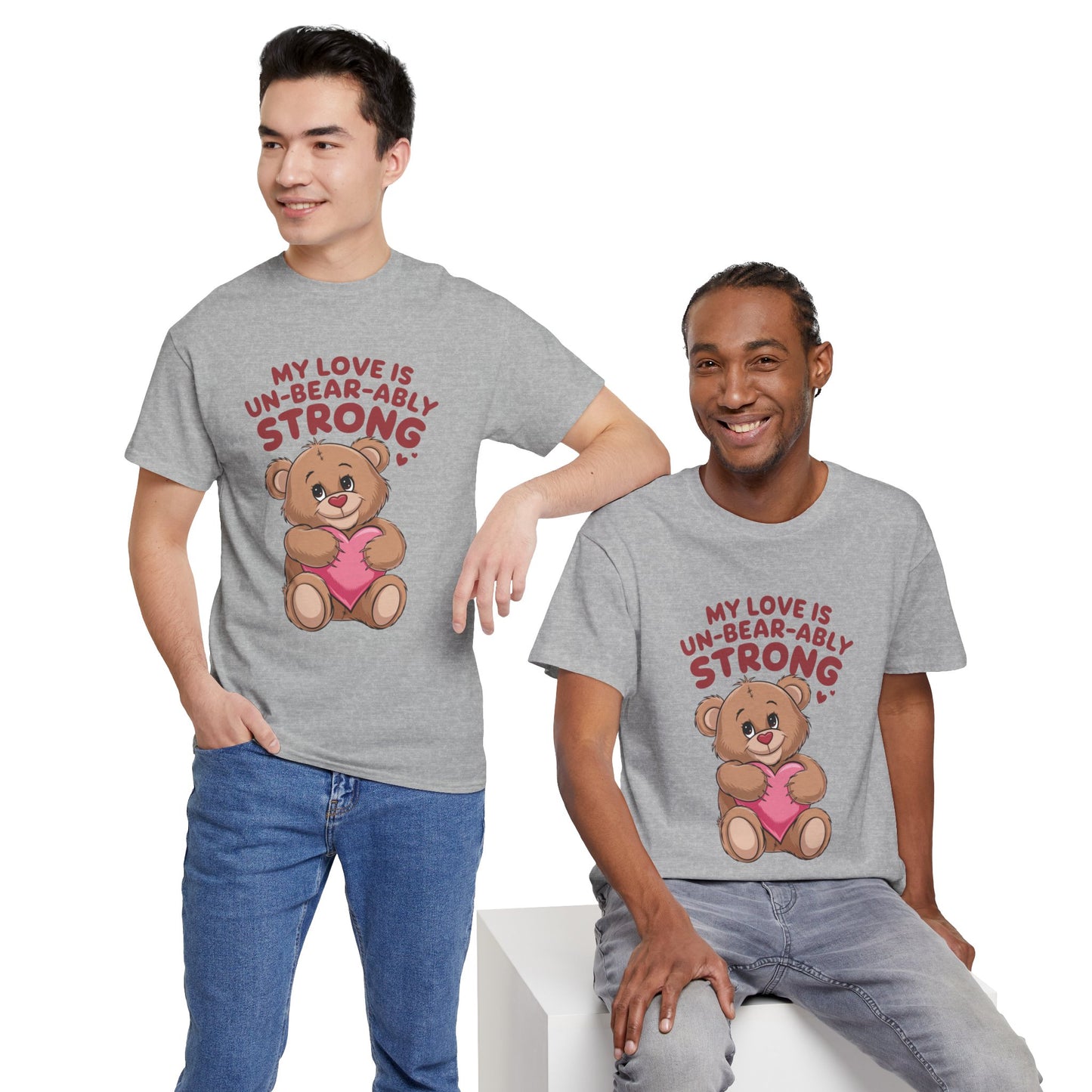 Un-Bear-ably Strong Valentine Shirt, Teddy Bear Heart Tee, Cute Love Graphic T-Shirt, Valentines Gift, Romantic Couple Top, Gift For Her