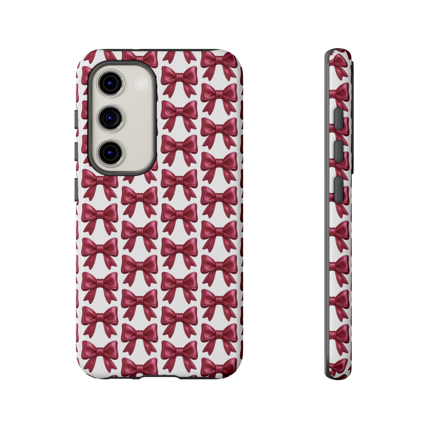 Coquette Samsung Case - Burgundy Bow Pattern Phone Cover, Girly Soft Aesthetic Gift, Cute Galaxy Case for Her