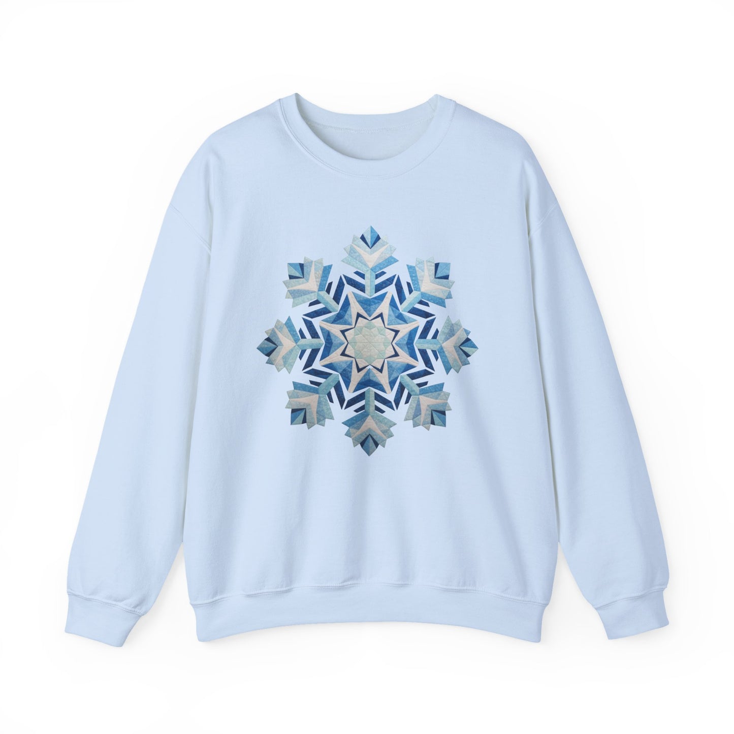 Faux Patchwork Snowflake Sweatshirt, Winter Snowflake Crewneck Unisex, Cozy Holiday Patchwork Sweatshirt, Nordic Snowflake Winter Pullover