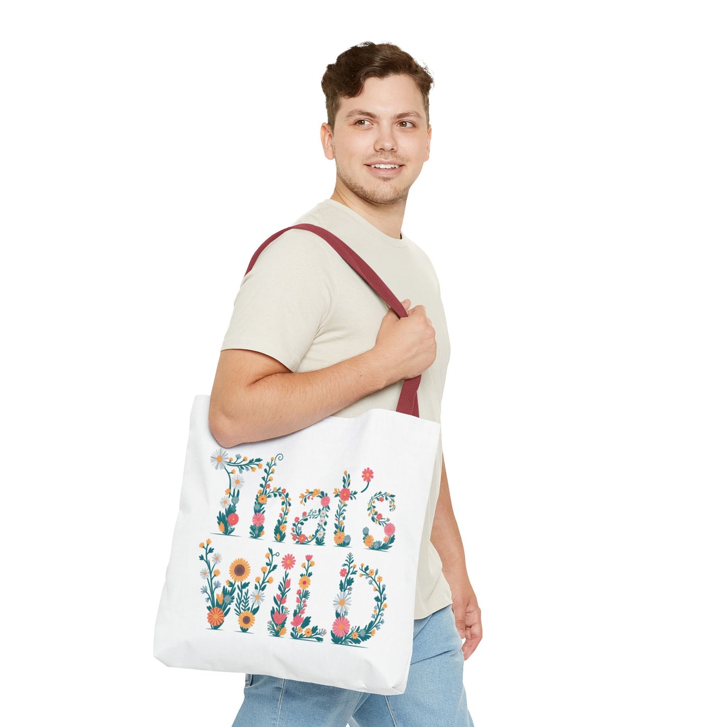 That’s Wild Floral Tote Bag – Cute Boho Canvas Bag With Colorful Flower Lettering, Eco Reusable Shopping Tote, Nature Lover Gift For Everyday Style