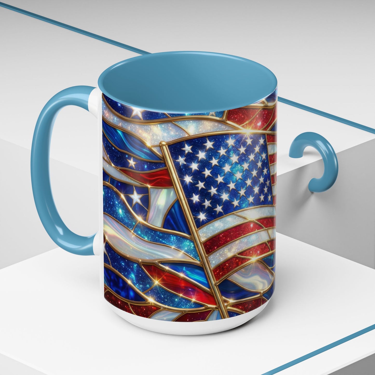 American Flag Mug, Stained Glass Flag Coffee Mug, Patriotic Mug, USA Flag Cup, Fourth Of July Gift, Veterans Gift Mug