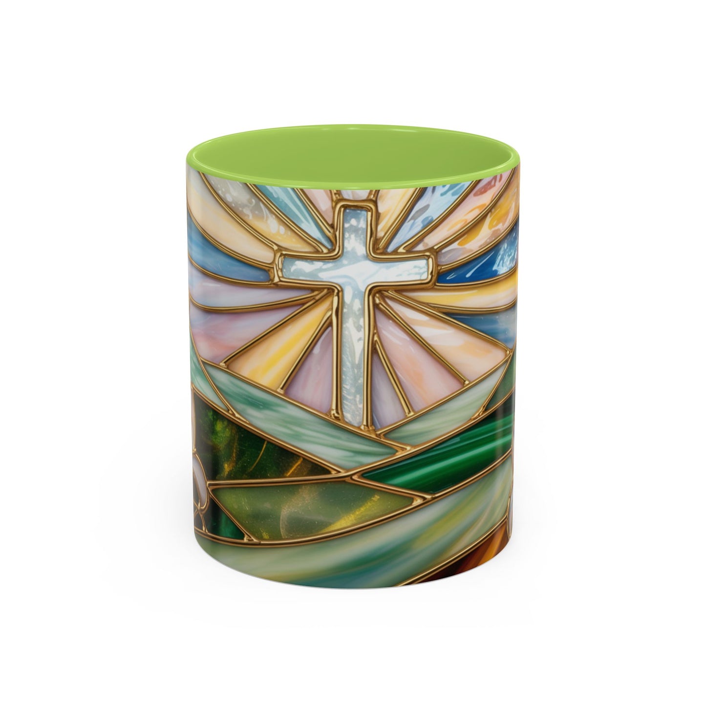 Stained Glass Cross Christian Mug • Inspirational Religious Coffee Cup • Colorful Faith Gift • Bible Verse Style Art • 11oz & 15oz