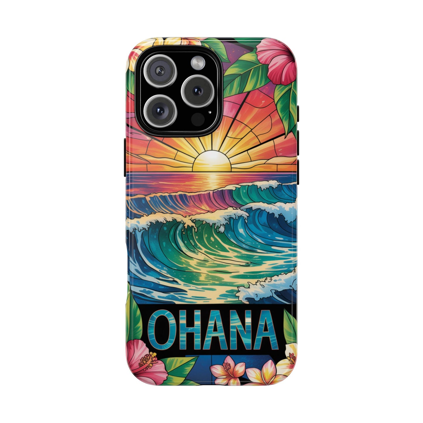 Ohana iPhone Case Tropical Hawaiian Sunset Phone Cover Wave Floral Beach Art Cute Gift for iPhone Lovers