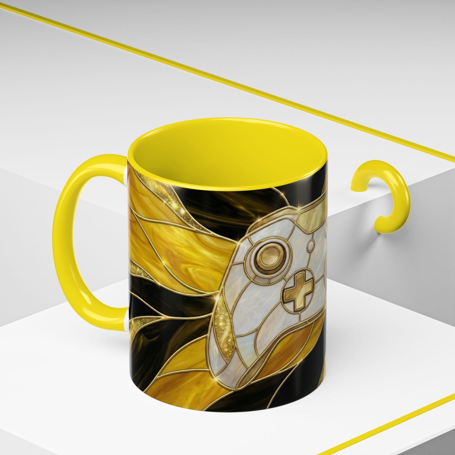 Stained Glass Gamer Mug, Gold Controller Coffee Cup, Video Game Gifts for Him, Gamer Boyfriend Gift, Teen Boy Gaming Mug, Desk Decor
