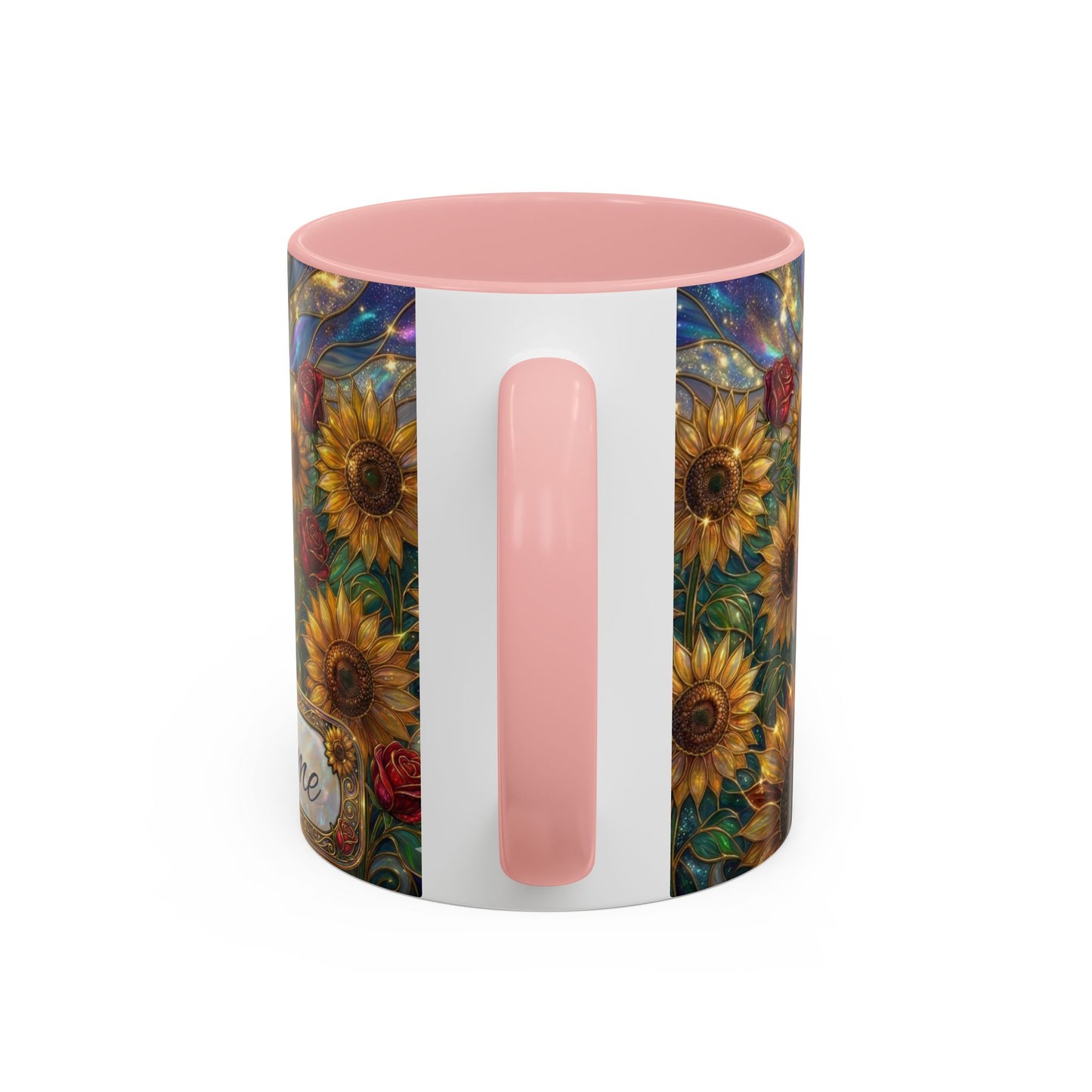 Personalized Stained Glass Sunflower Mug, Custom Red Rose Floral Coffee Cup, Celestial Night Sky Botanical Teacup, Gift For Flower Lover