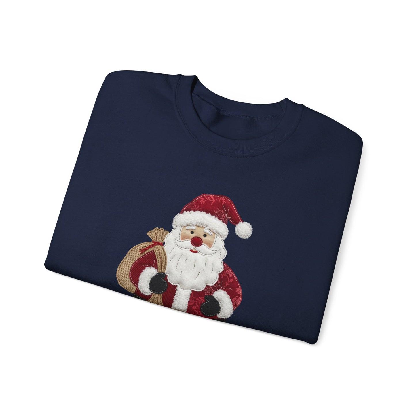 Faux patchwork Santa sweatshirt, Christmas Santa crewneck, cozy holiday sweater, vintage Santa pullover, festive winter sweatshirt, Xmas gift