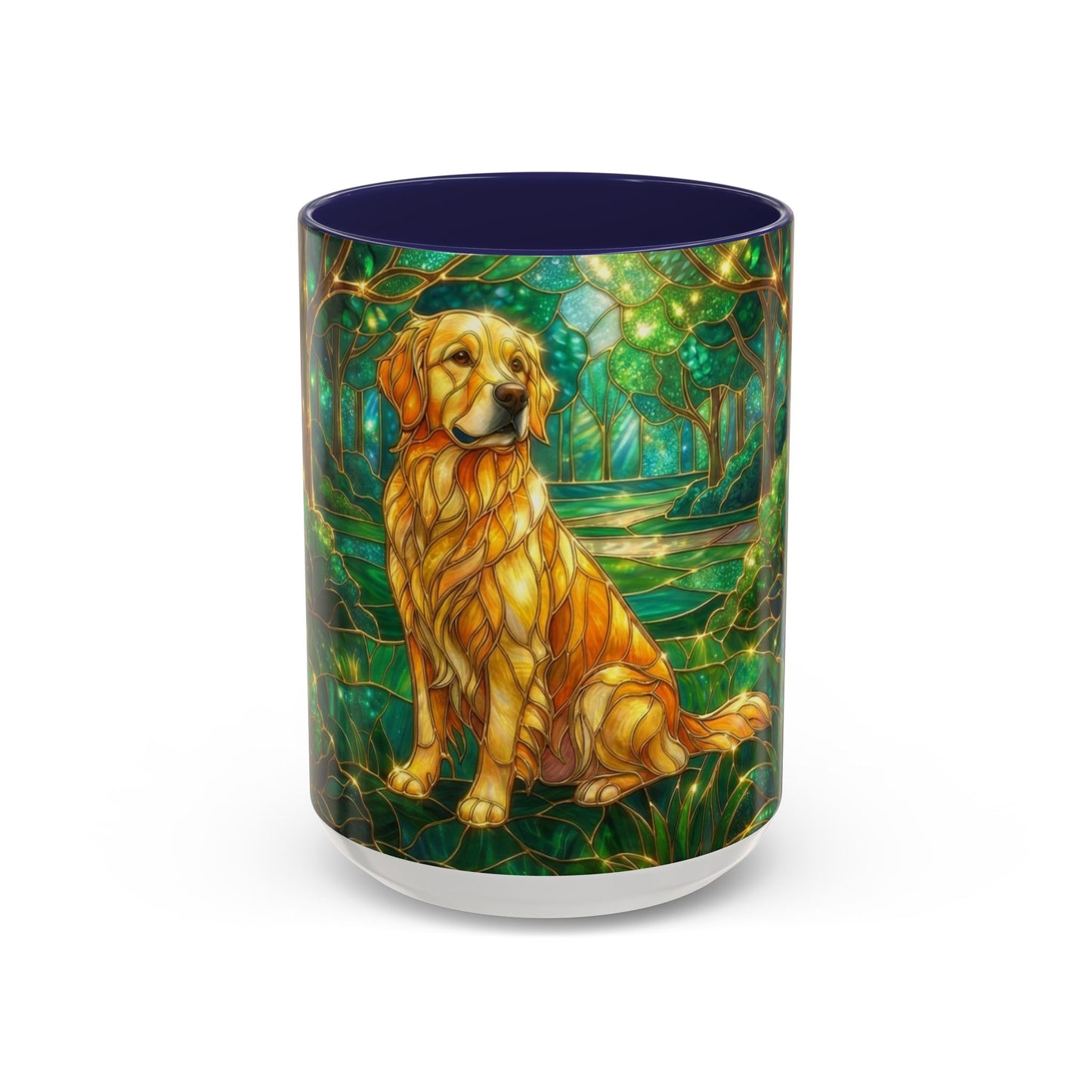 Stained Glass Dog Mug, Golden Retriever Coffee Cup, Pet Lover Ceramic Mug, Forest Art Animal Mug, 11oz 15oz Gift