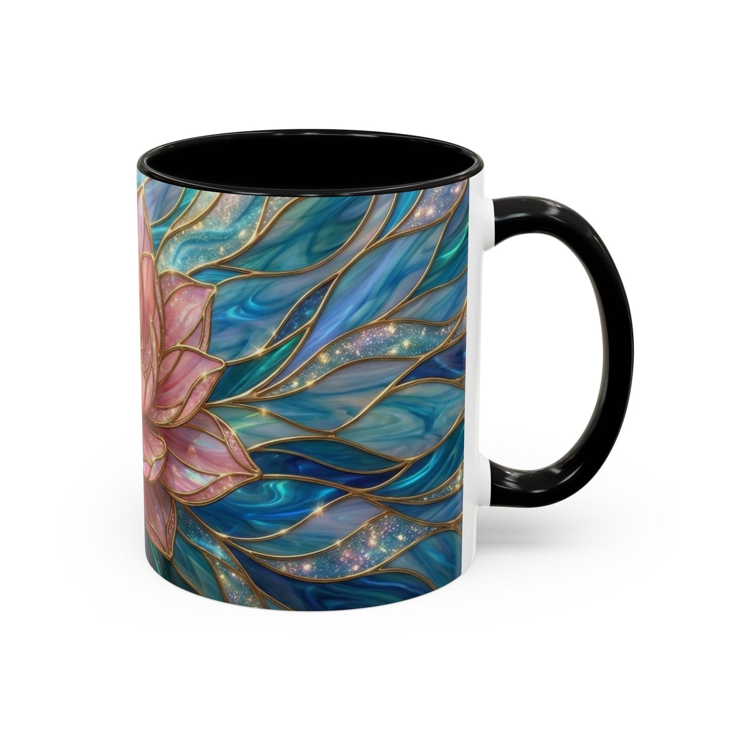 Pink Lotus Flower Mug, Stained Glass Style Coffee Cup, Spiritual Zen Gift For Women, Yoga Lover Tea Mug, Meditation Boho Floral Drinkware