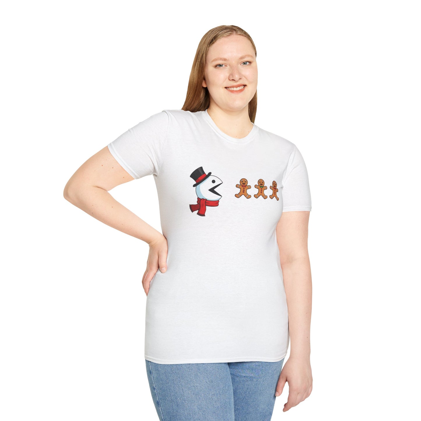 Snowman Pacman Christmas Shirt, Funny Gingerbread Men Tee, Cute Holiday Snowman T-Shirt, Christmas Humor Graphic Tee, Winter Holiday Shirt