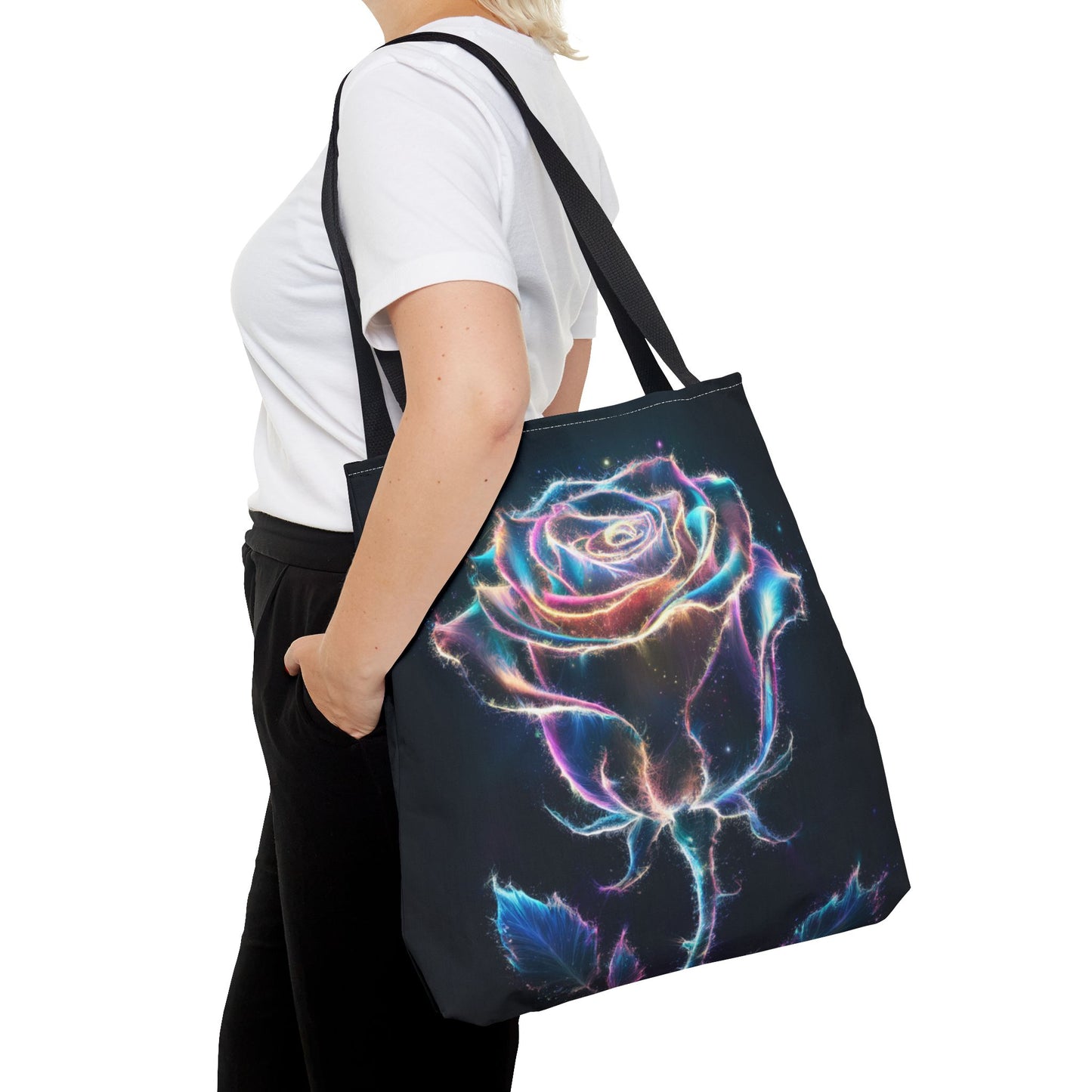 Neon Rose Tote Bag • Electric Floral Art Tote • Neon Glow Rose Canvas Carry-All • Vibrant Statement Floral Tote • Gift for Art Lovers