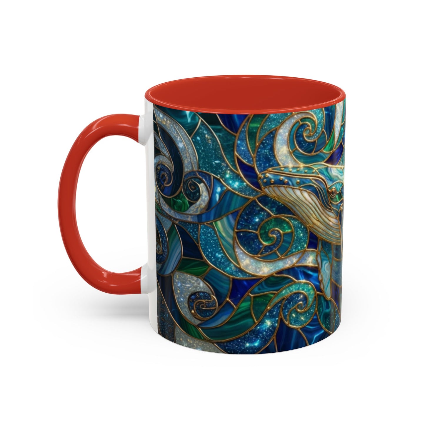 Stained Glass Whale Mug, Ocean Art Coffee Cup, Blue Sea Life Design, Nautical Gift For Ocean Lovers, Colorful Stained Glass Whale Cup