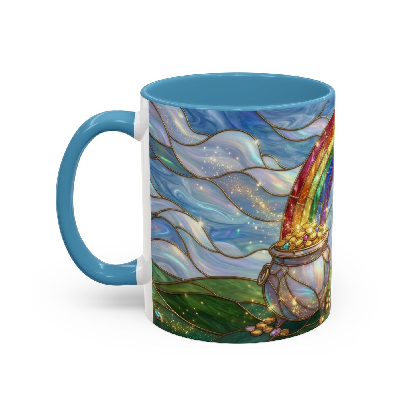 Stained Glass Rainbow Mug, Pot Of Gold Coffee Cup, St Patricks Day Gift, Whimsical Magical Art Mug, Lucky Irish Leprechaun Treasure
