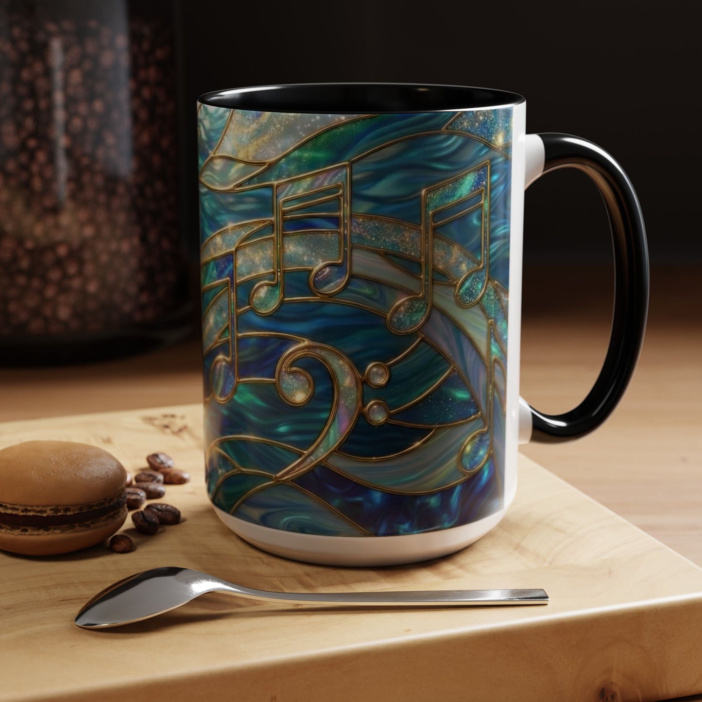 Music Notes Mug, Music Lover Coffee Cup, Stained Glass Music Mug, Musician Gift, Piano Teacher Mug, Aesthetic Music Cup