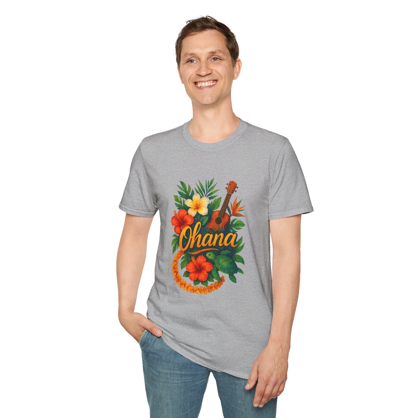 Ohana Hawaiian Shirt | Tropical Family T-Shirt | Luau Vacation Tee | Aloha Summer Shirt | Ukulele Turtle Floral Beach Gift