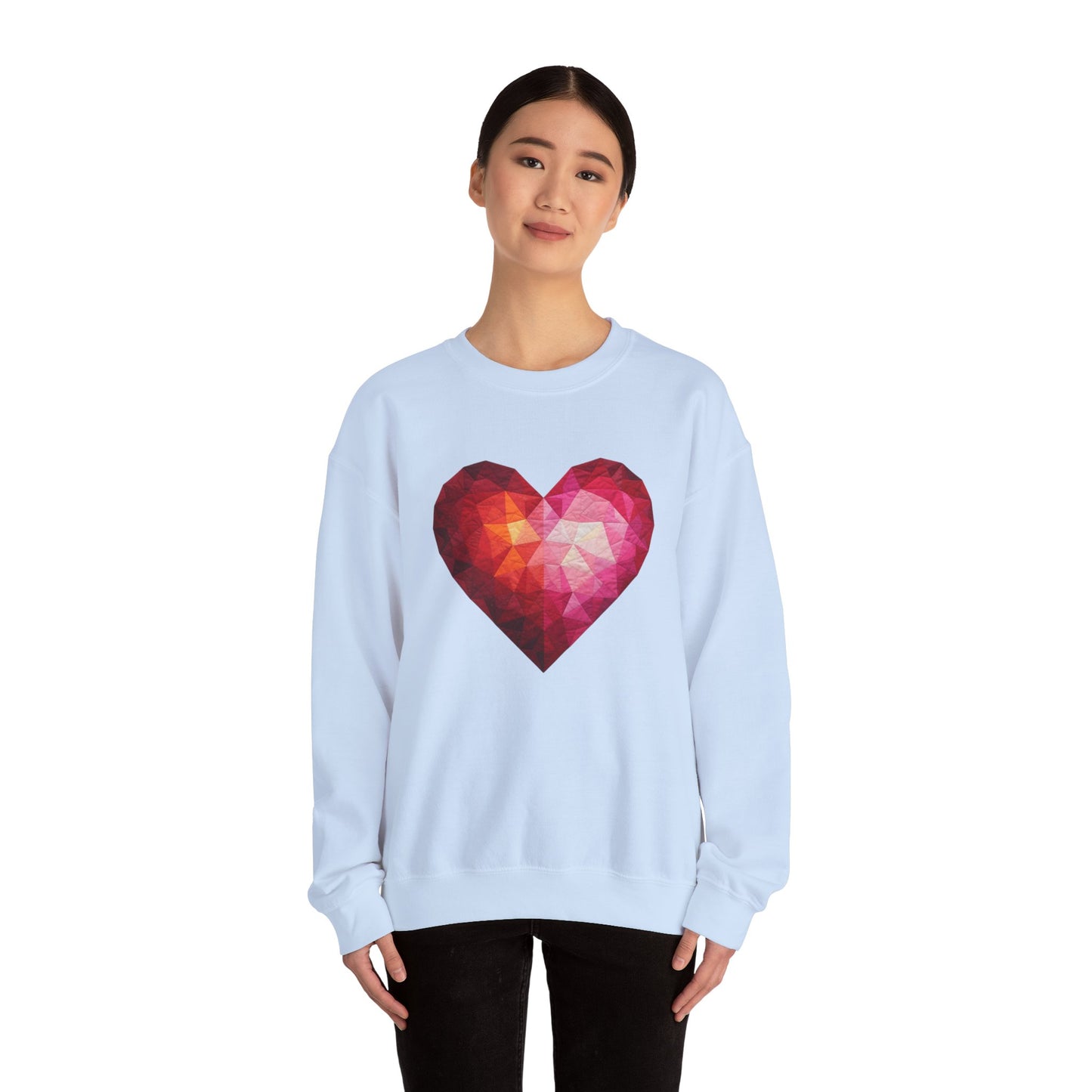 Faux Patchwork Heart Sweatshirt, Geometric Heart Sweater, Cute Valentines Sweatshirt, Cozy Pink Heart Crewneck, Winter Heart Pullover