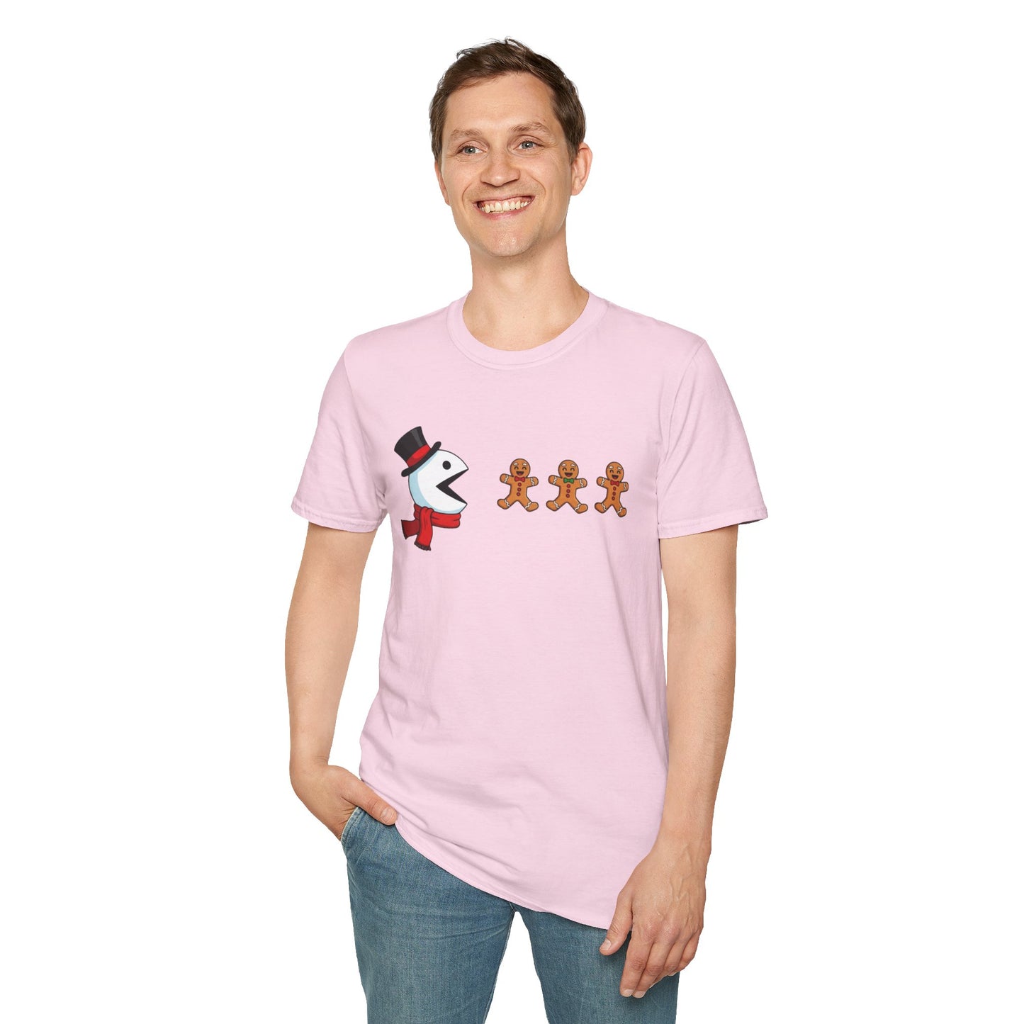 Snowman Pacman Christmas Shirt, Funny Gingerbread Men Tee, Cute Holiday Snowman T-Shirt, Christmas Humor Graphic Tee, Winter Holiday Shirt