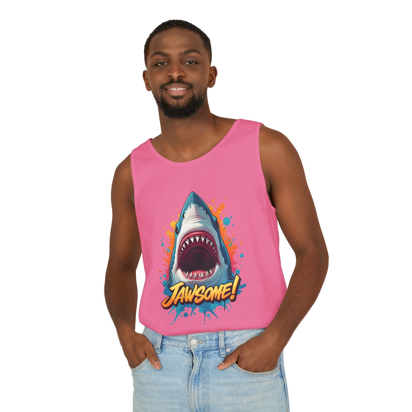 Jawsome Shark Graphic Tank Top | Funny Retro 90s-Style Shark Tee for Men and Women | Bold Ocean Print, Humor Gift, Summer Trending