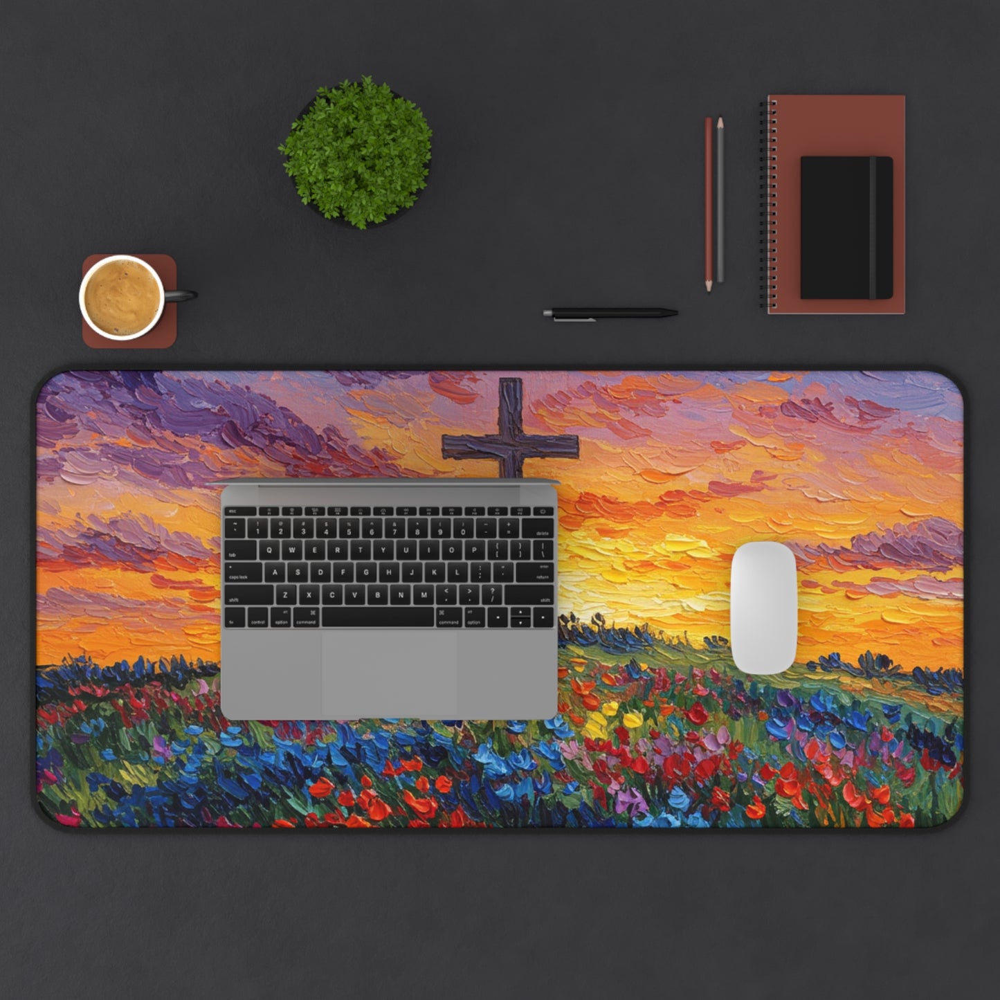 Desk Mat Van Gogh Style Cross Mouse Pad Christian Mouse Pad Cross Desk Mat Spiritual Decor