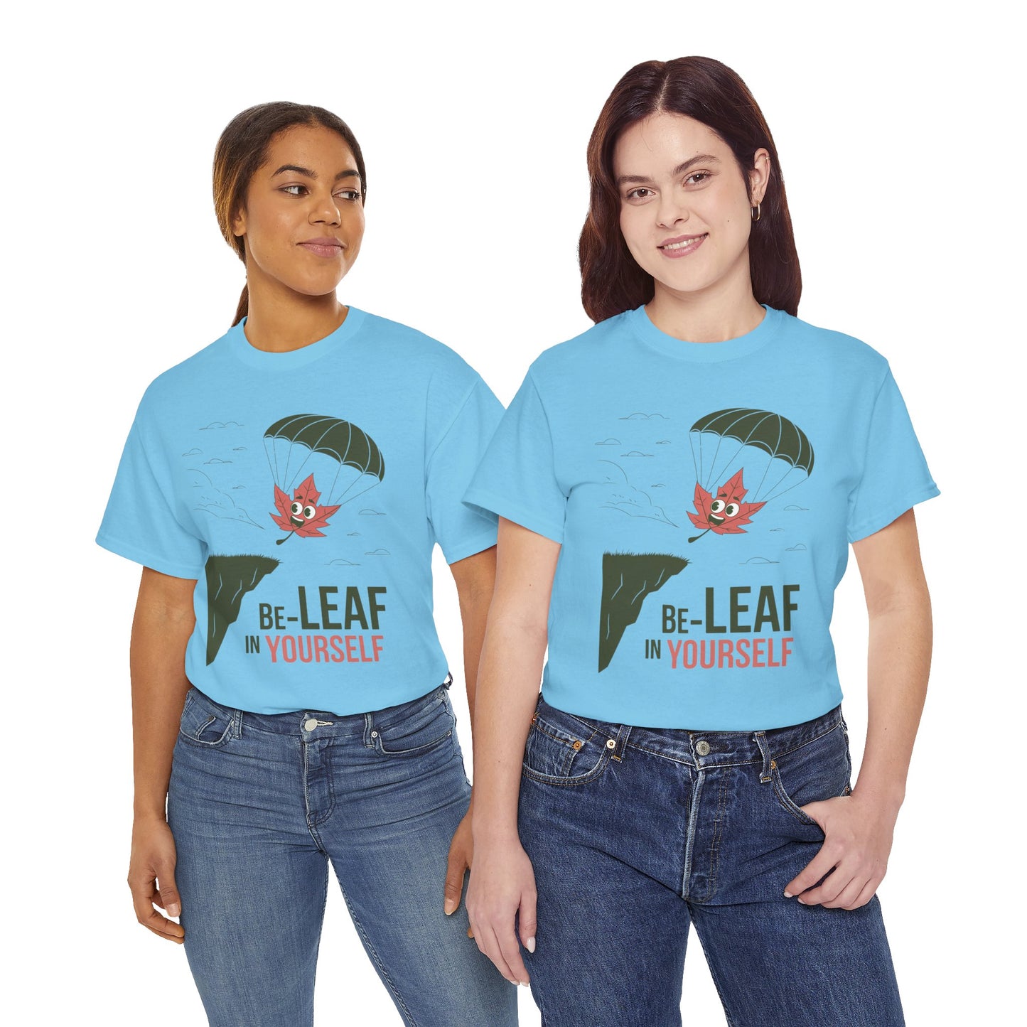 Be-Leaf In Yourself Maple Leaf Parachute T-Shirt | Funny Motivational Nature Graphic Tee | Self-Love Fall Autumn Shirt | Outdoorsy Gift