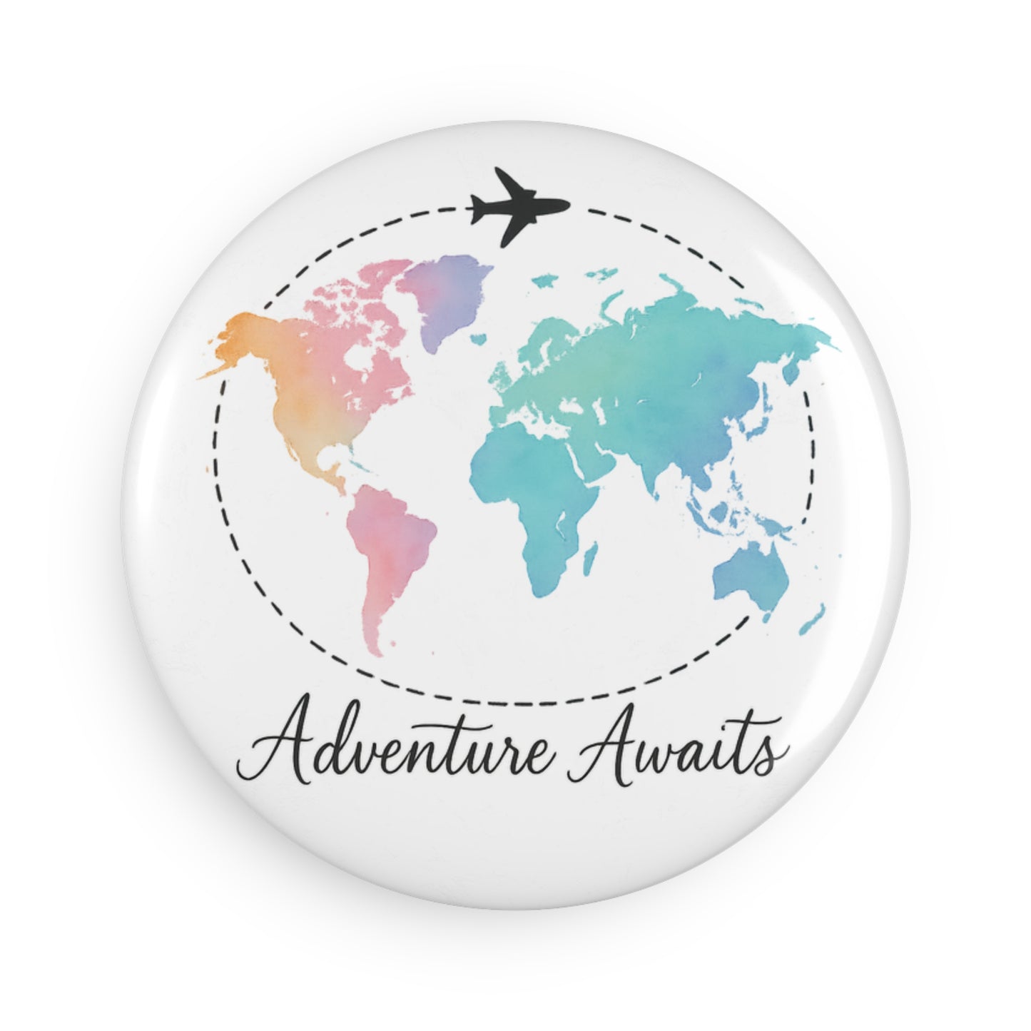 Adventure Awaits Magnet – Watercolor World Map Magnet Gift for Traveler, Wanderlust Fridge Decor, Travel Lover Airplane Magnet