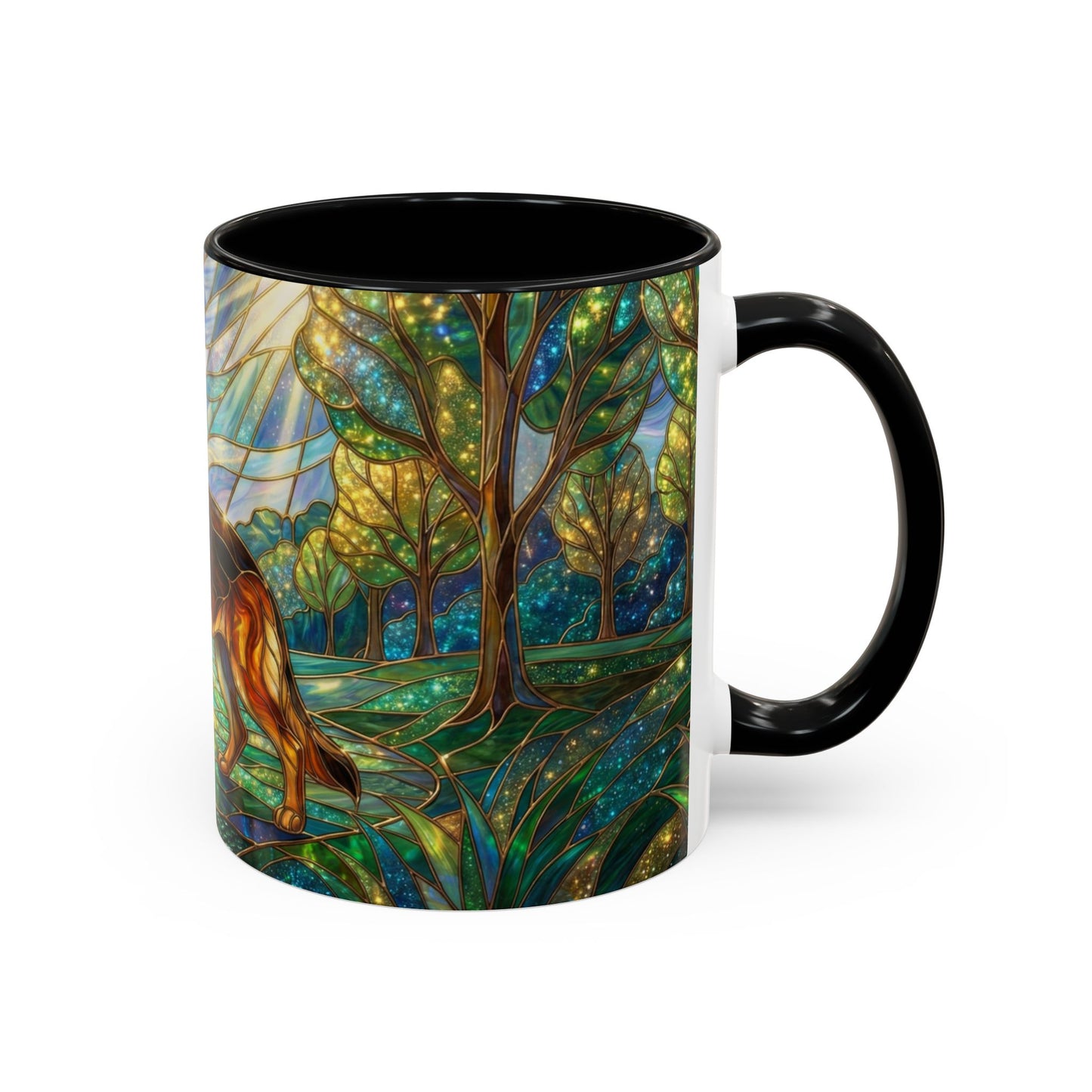 Stained Glass German Shepherd Mug, Dog Lover Coffee Mug, German Shepherd Art Cup, Pet Memorial Gift, Colorful Dog Mug, Nature Art Mug