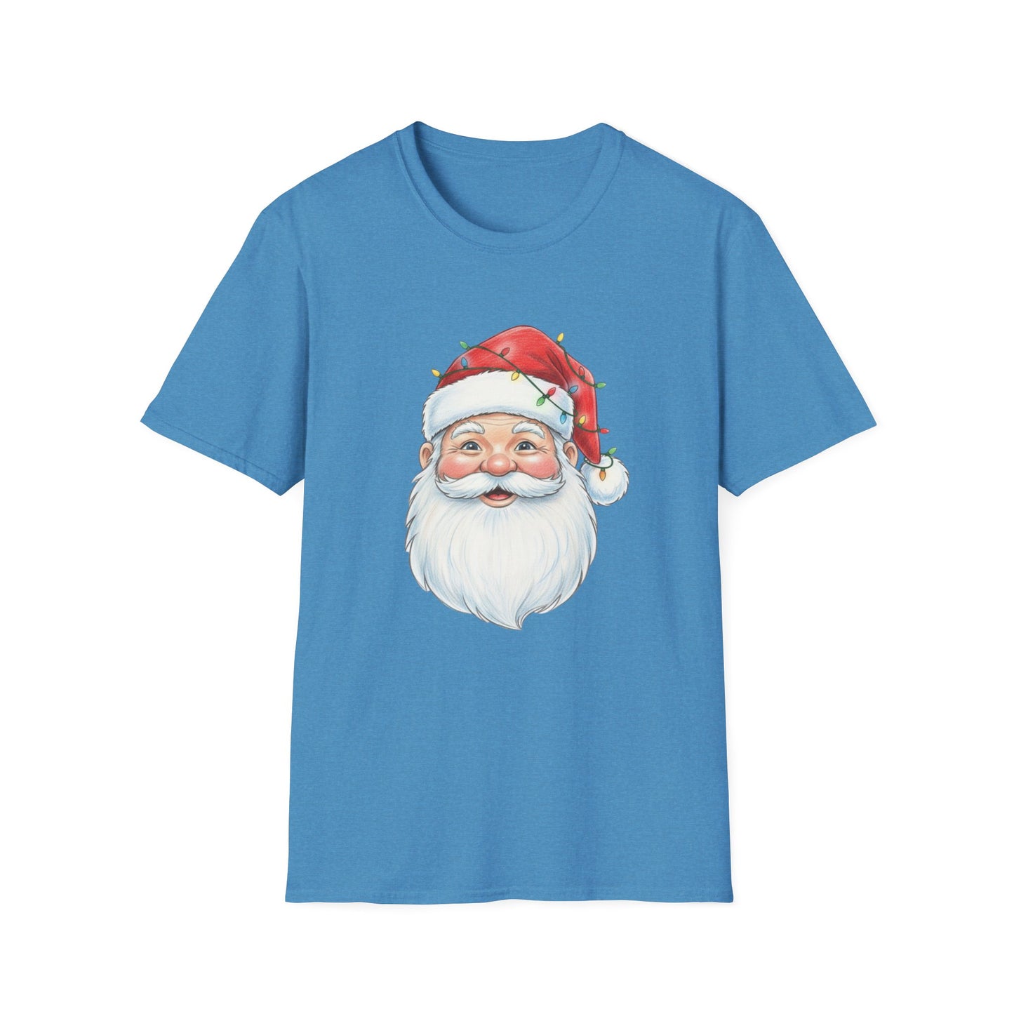 Santa Face Christmas Shirt, Vintage Santa T-Shirt, Santa With Christmas Lights Tee, Cute Christmas Graphic Tee, Holiday Santa Claus Shirt