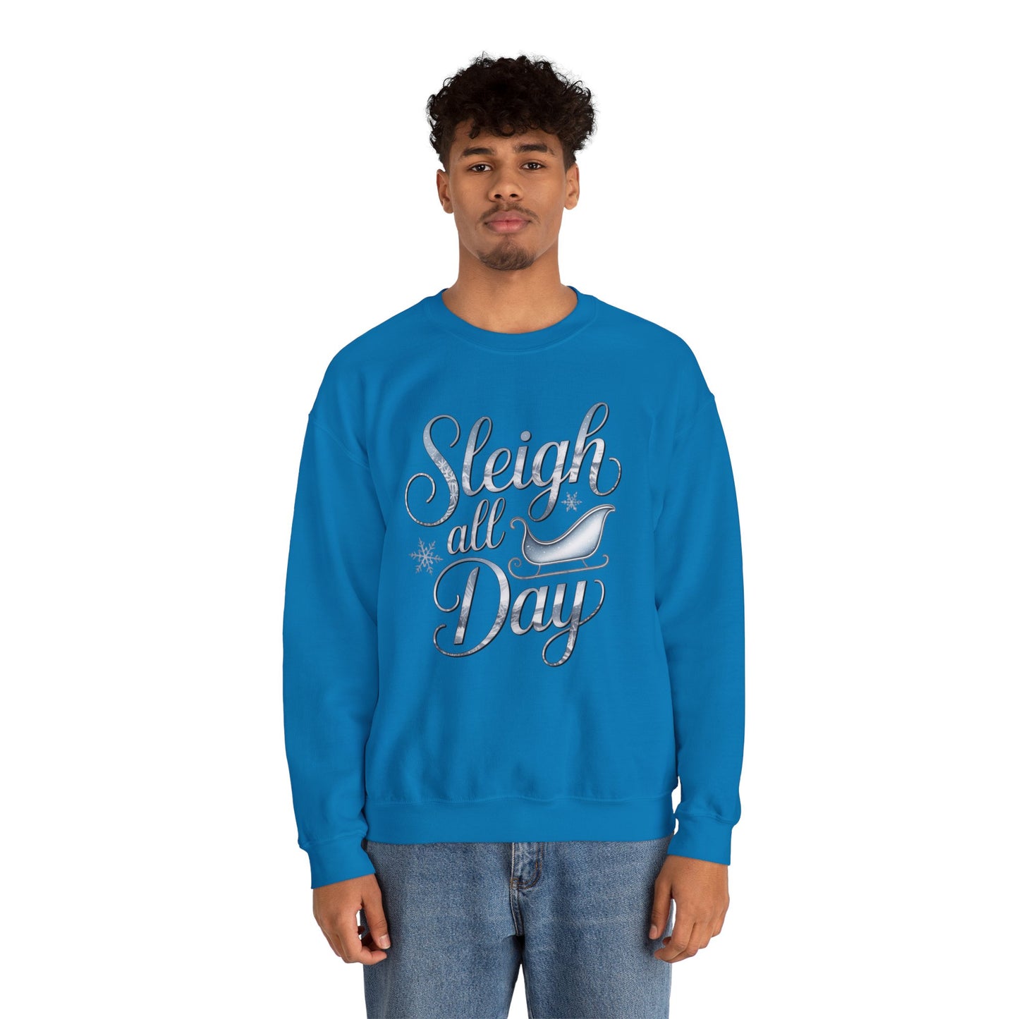 Sleigh All Day Christmas Sweatshirt, Funny Holiday Sweater, Cozy Unisex Crewneck, Cute Festive Winter Gift For Friends And Family