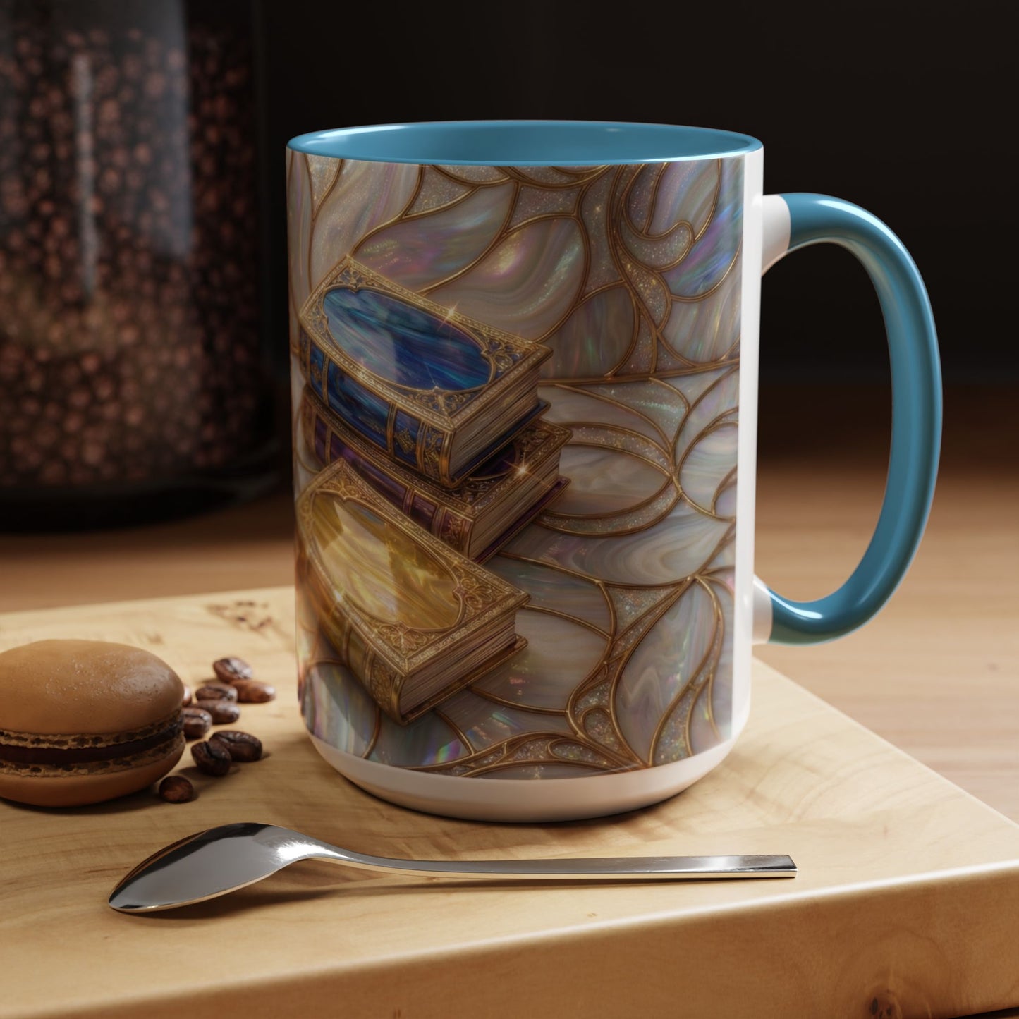 Stained Glass Book Mug, Fantasy Book Lover Coffee Cup, Magical Library Mug, Bookish Gift For Readers, Dark Academia Mug