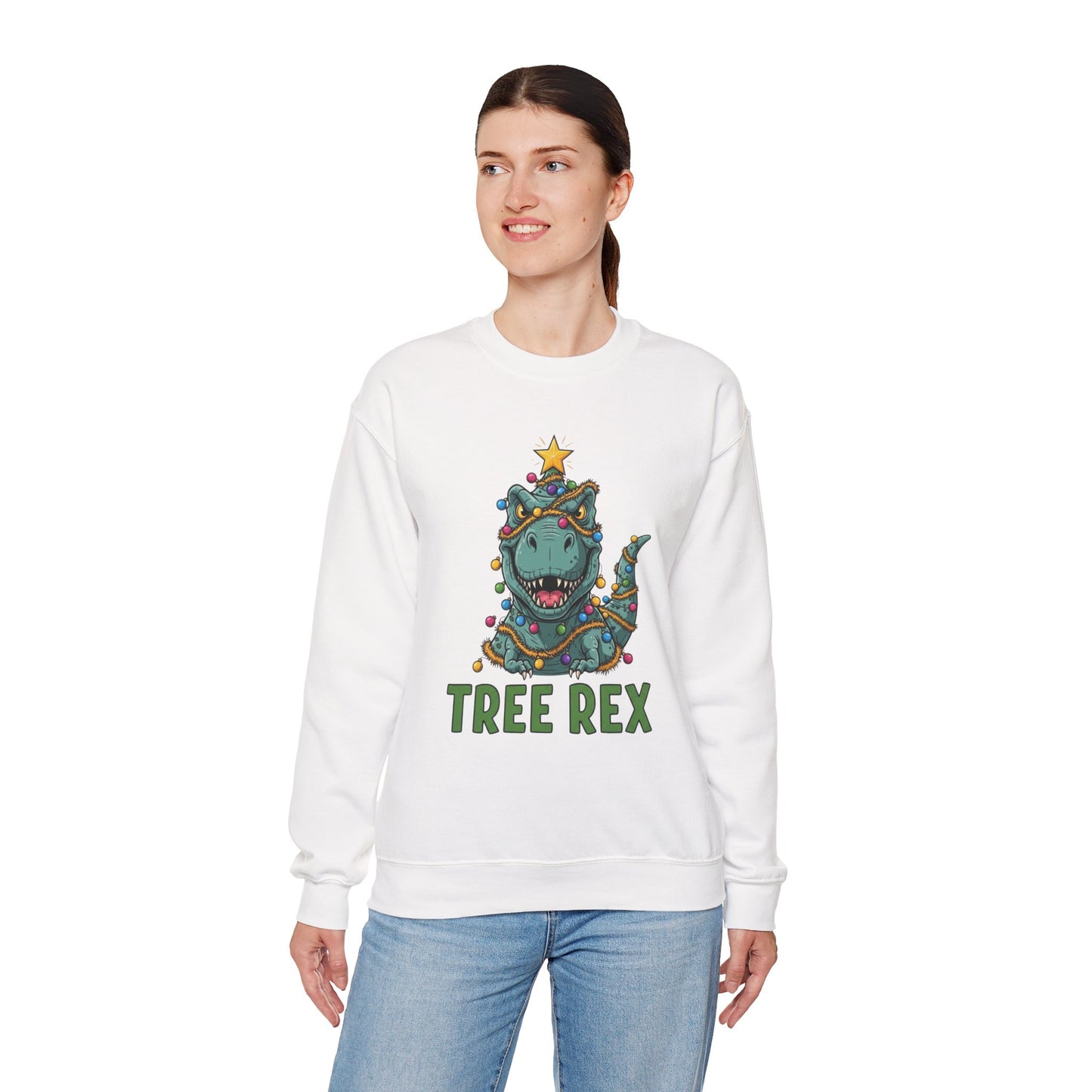 Tree Rex Christmas Sweatshirt, Funny Dinosaur Holiday Sweater, Cute T-Rex Christmas Crewneck, Festive Unisex Gift For Friends And Family