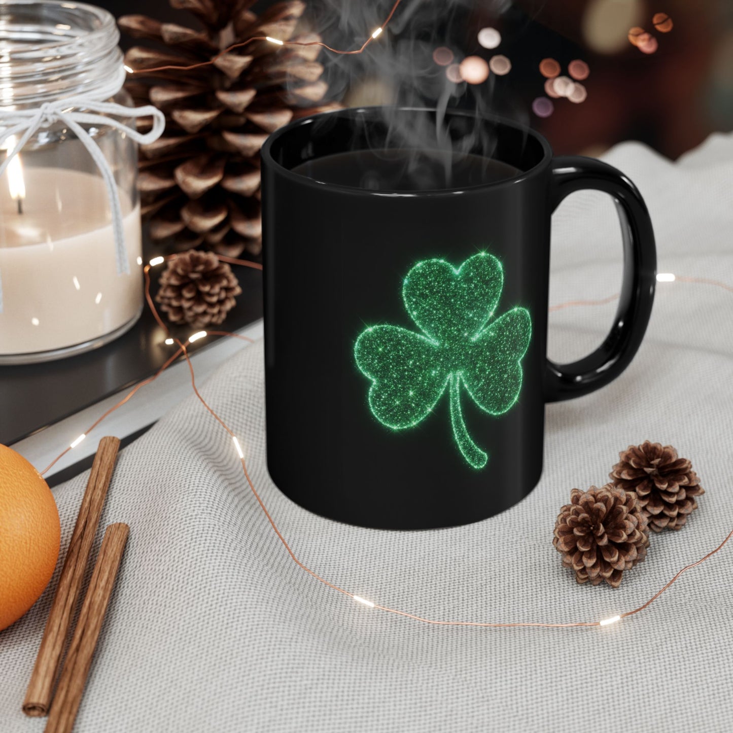 Glowing Shamrock Mug, St Patricks Day Gift, Lucky Green Clover Coffee Cup, Emerald Glitter Aesthetic, Irish Pride Mug, Magic Luck Tea Cup
