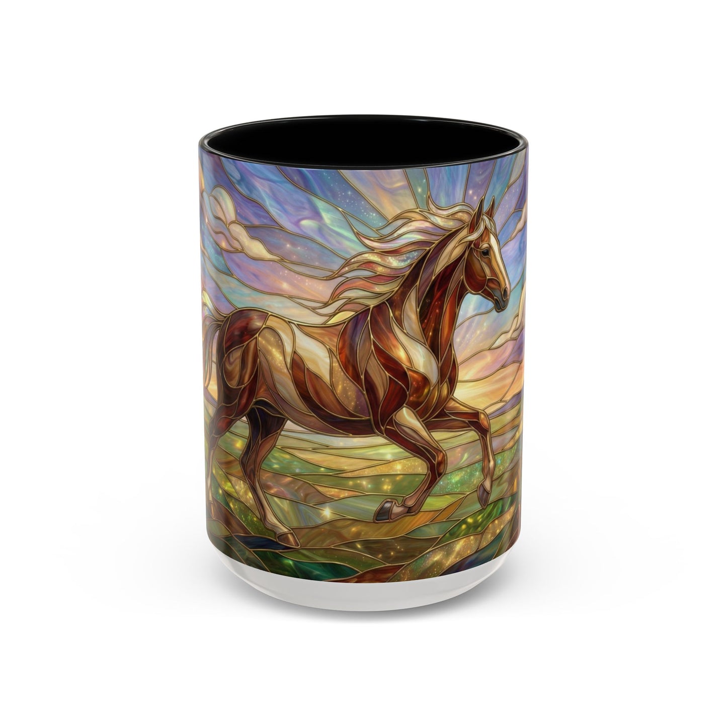 Stained Glass Horse Mug, Horse Coffee Mug, Running Horse Art Cup, Equestrian Gift Mug, Nature Art Mug, Horse Lover Gift