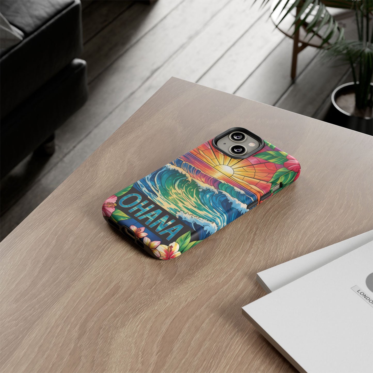 Ohana iPhone Case Tropical Hawaiian Sunset Phone Cover Wave Floral Beach Art Cute Gift for iPhone Lovers