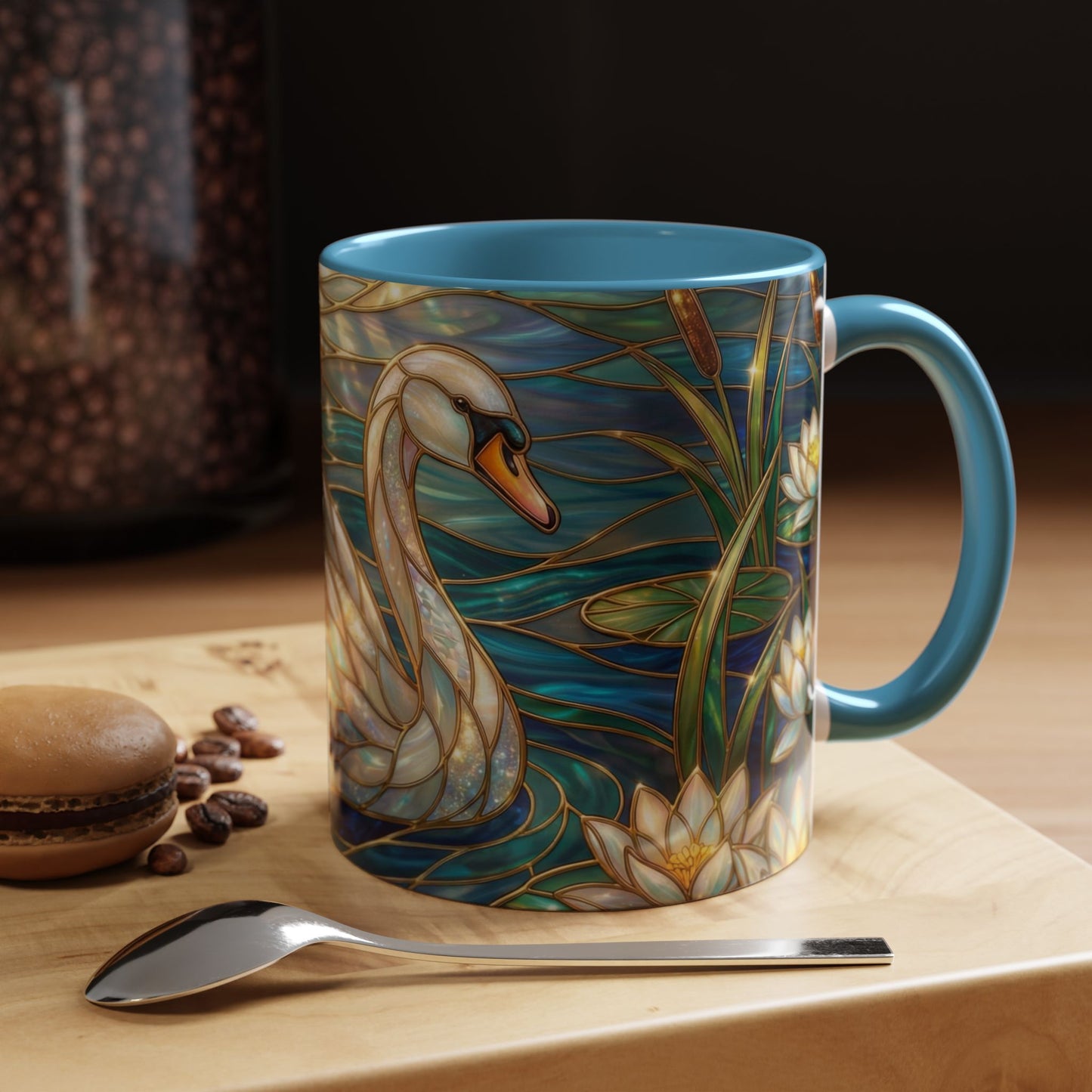 Stained Glass Swan Mug, Swan Coffee Cup, Elegant Swan Art Mug, Nature Decor Gift, Lake Swan Mug, Serene Animal Coffee Cup