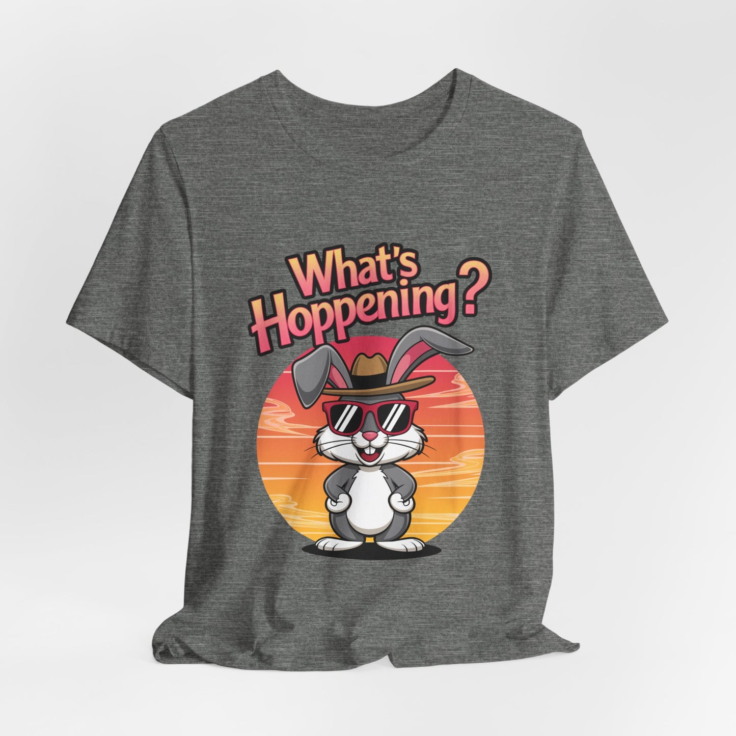 What’s Hoppening Funny Bunny Shirt – Cute Rabbit Pun T-Shirt – Sunset Graphic Tee for Animal Lovers, Easter, and Pun Enthusiasts