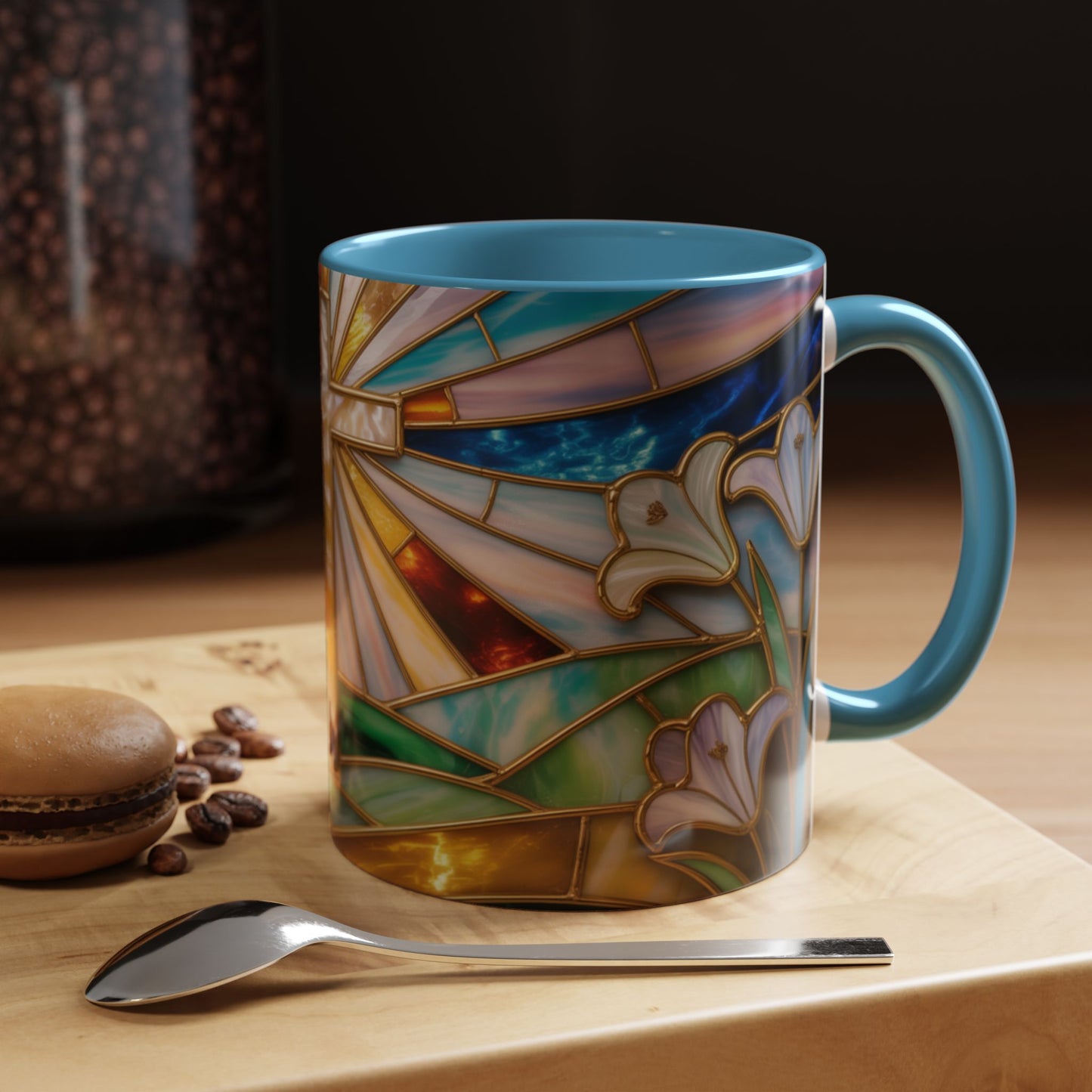 Stained Glass Cross Mug, Christian Coffee Cup, Faith Gift Mug, Religious Art Mug, Floral Church Mug, Inspirational Faith Cup, Easter Gift