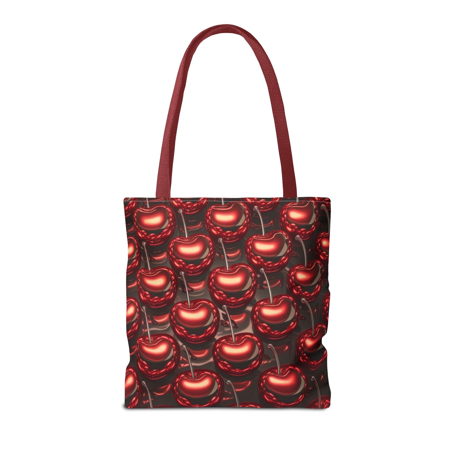 Glossy Cherry Pattern Canvas Tote Bag – Retro Black & Red Cherry Print, Coquette Cottagecore Aesthetic Shopper Tote, Fruit Lover Gift