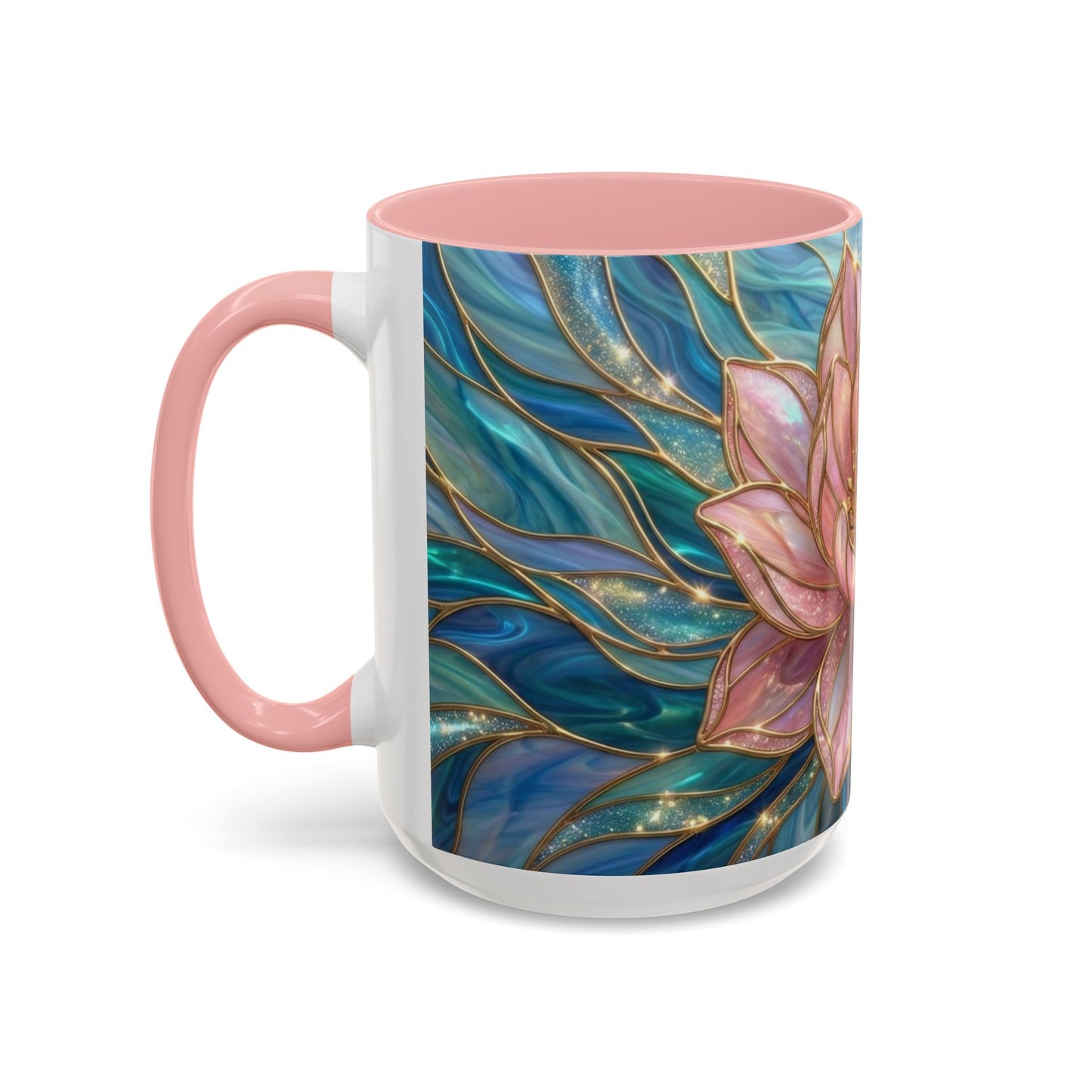 Pink Lotus Flower Mug, Stained Glass Style Coffee Cup, Spiritual Zen Gift For Women, Yoga Lover Tea Mug, Meditation Boho Floral Drinkware