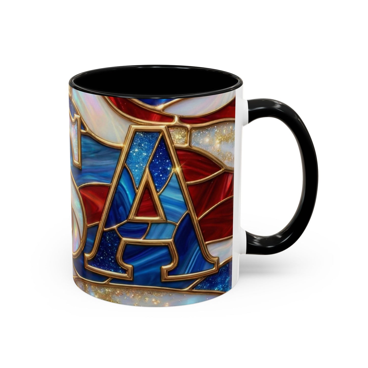 USA Patriotic Coffee Mug, Stained Glass USA Mug, Red White Blue Ceramic Mug, American Flag Style Mug, 11oz 15oz Mug