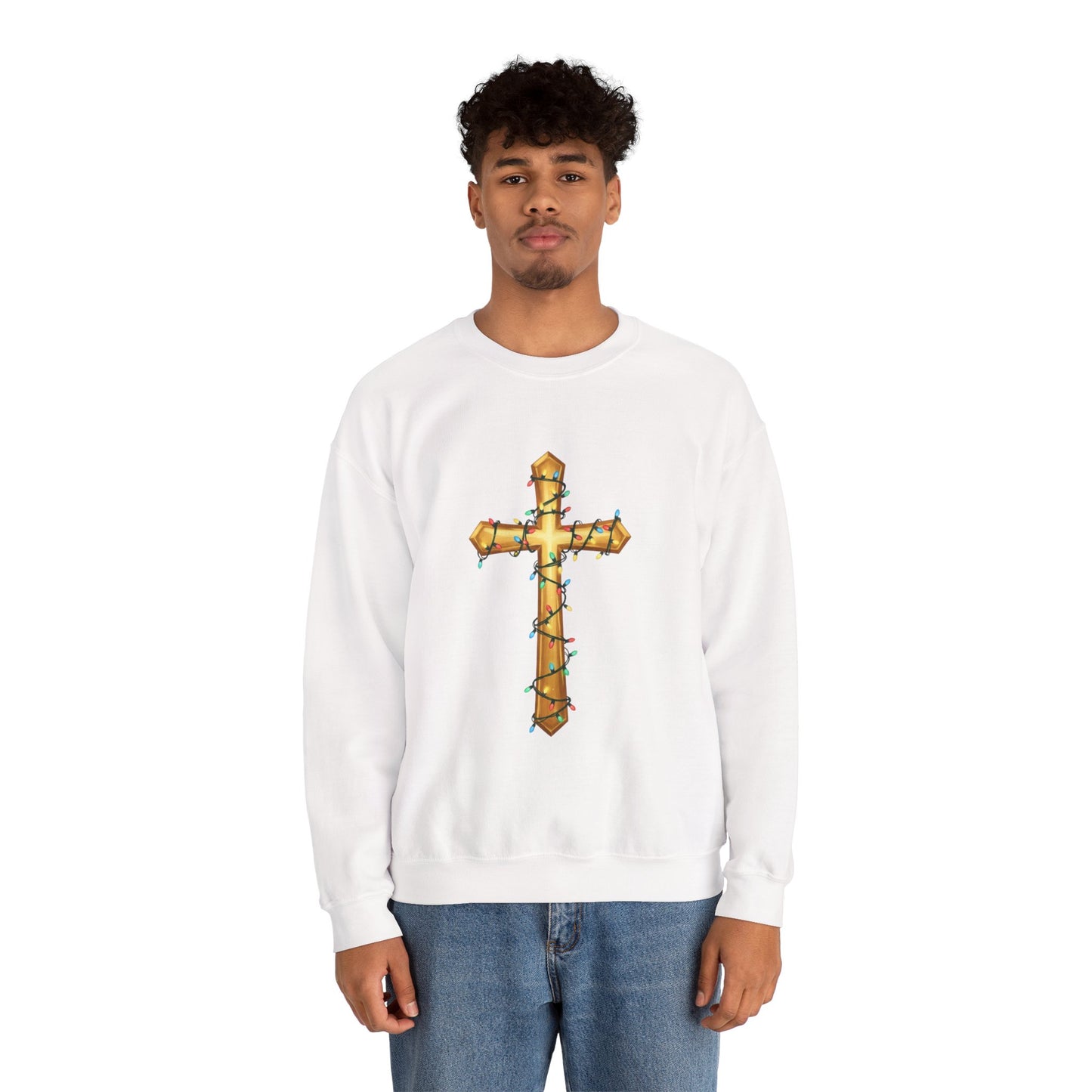 Christmas Cross Lights Sweatshirt, Christian Christmas Sweatshirt, Religious Holiday Cross Sweater, Jesus Christmas Gift, Faith