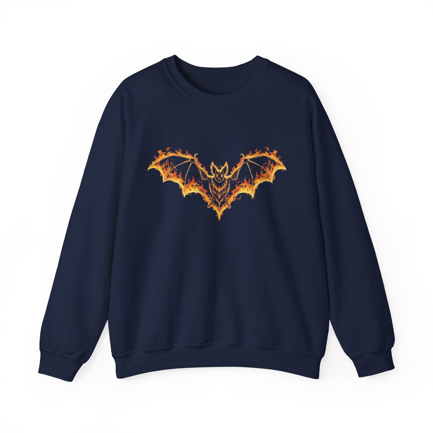 Flaming Bat Sweatshirt - Halloween Spooky Season Graphic Crewneck, Fiery Bat Design, Gothic Fall Fashion, Spooky Gift