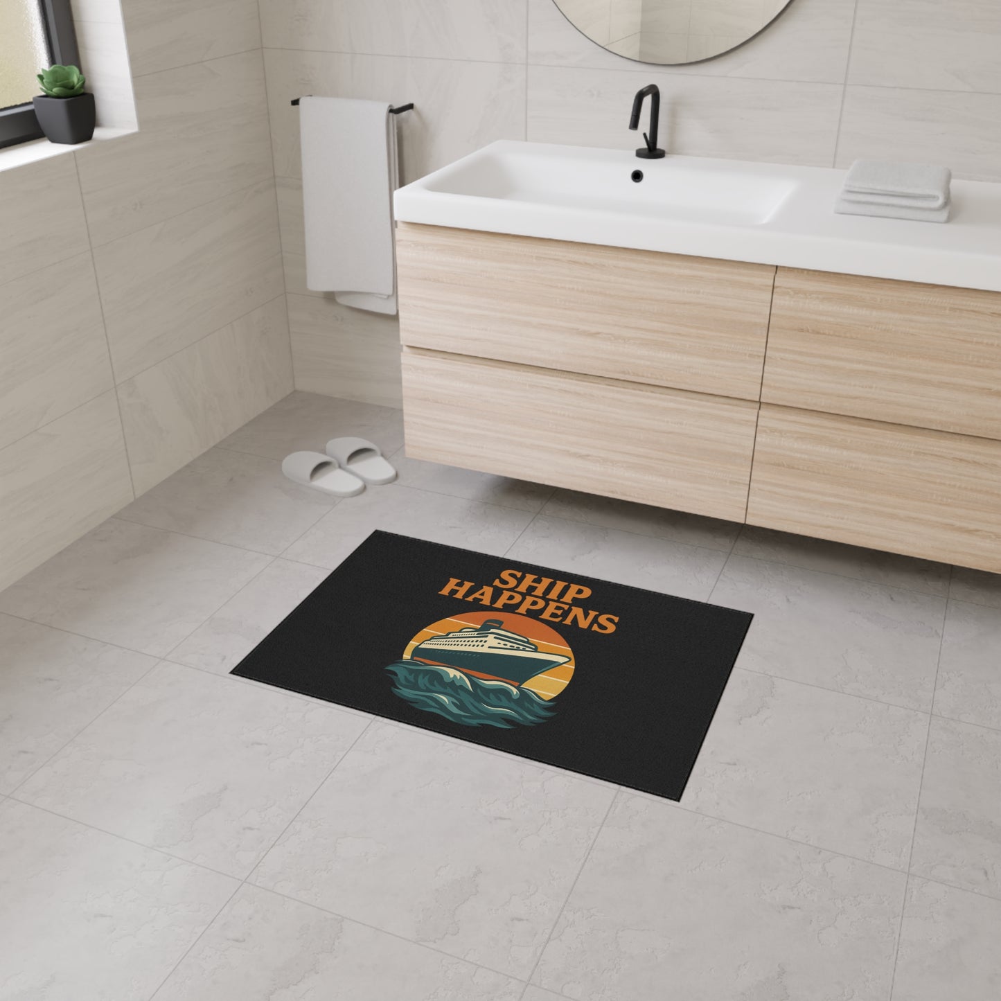 Floor Mat - Cruise Ship 'Ship Happens' Design Nautical Decor Gift for Traveler Ocean Mat Sea Decoration