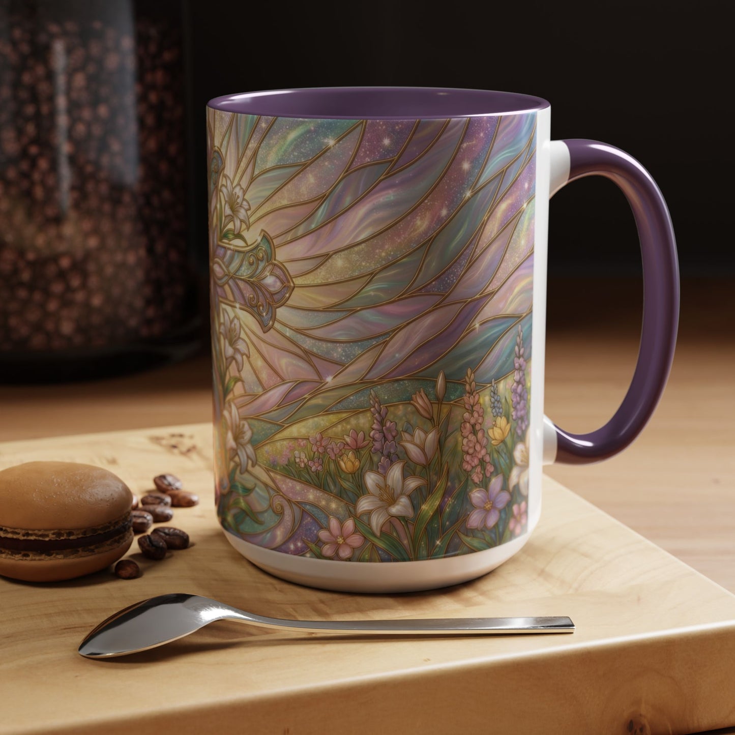 Stained Glass Cross Mug, Easter Lily Coffee Cup, Christian Religious Gift, Pastel Floral Faith Mug, Spring Believer Cup, Baptism Present