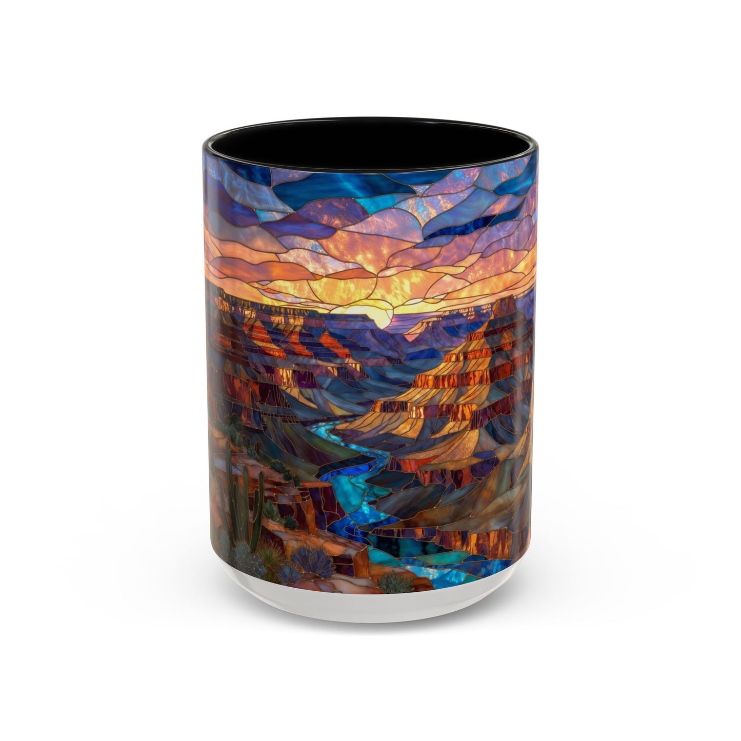 Stained Glass Grand Canyon Mug, Southwest Landscape Coffee Cup, Sunset Canyon Art Mug, Nature Gift For Hikers, Colorful Scenic Grand Canyon Illustration