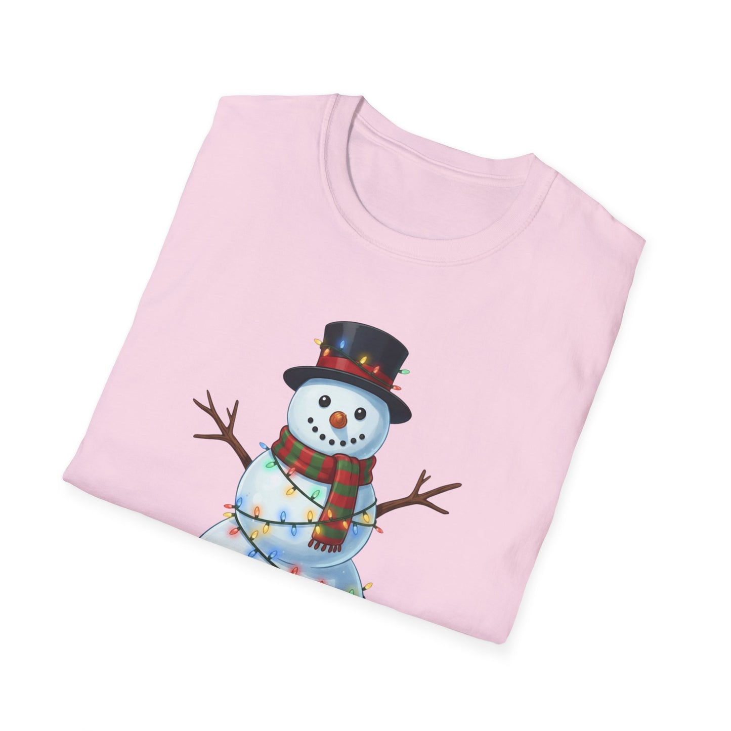 Cute Snowman Christmas Shirt, Snowman Wrapped in Christmas Lights Tee, Holiday Winter Snowman Top Hat Shirt, Funny Cozy Christmas T Shirt