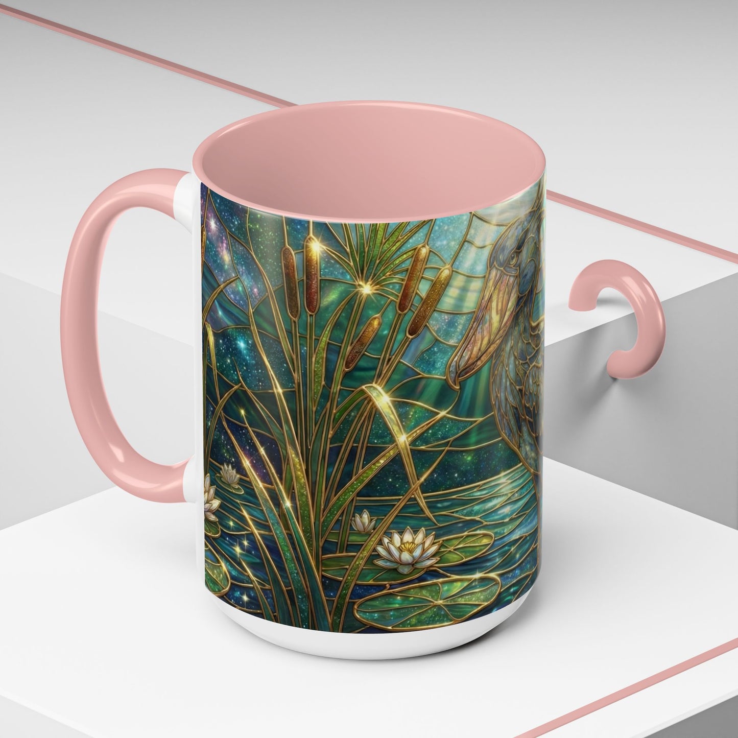 Shoebill Stork Mug, Stained Glass Bird Art, Prehistoric Animal Gift, Swamp Nature Coffee Cup, Galaxy Night, Ornithology Lover Present