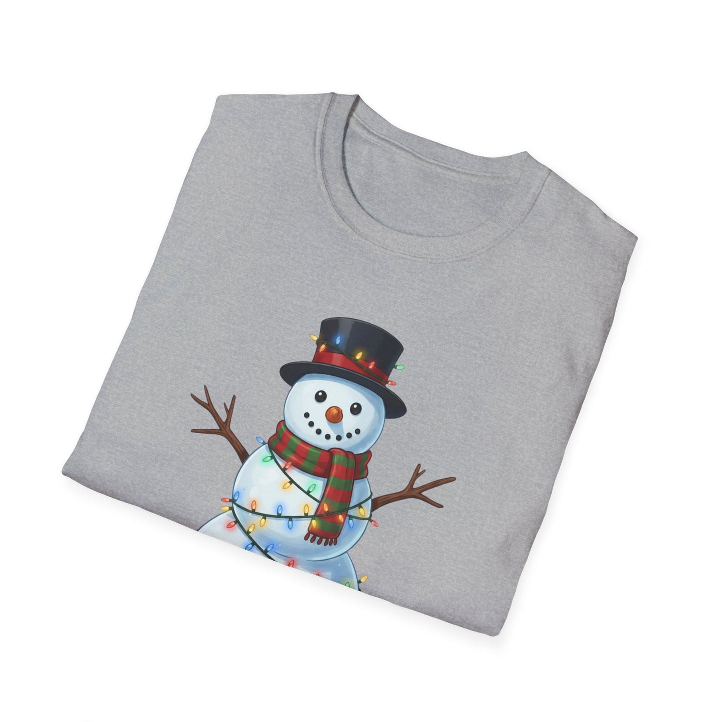 Cute Snowman Christmas Shirt, Snowman Wrapped in Christmas Lights Tee, Holiday Winter Snowman Top Hat Shirt, Funny Cozy Christmas T Shirt