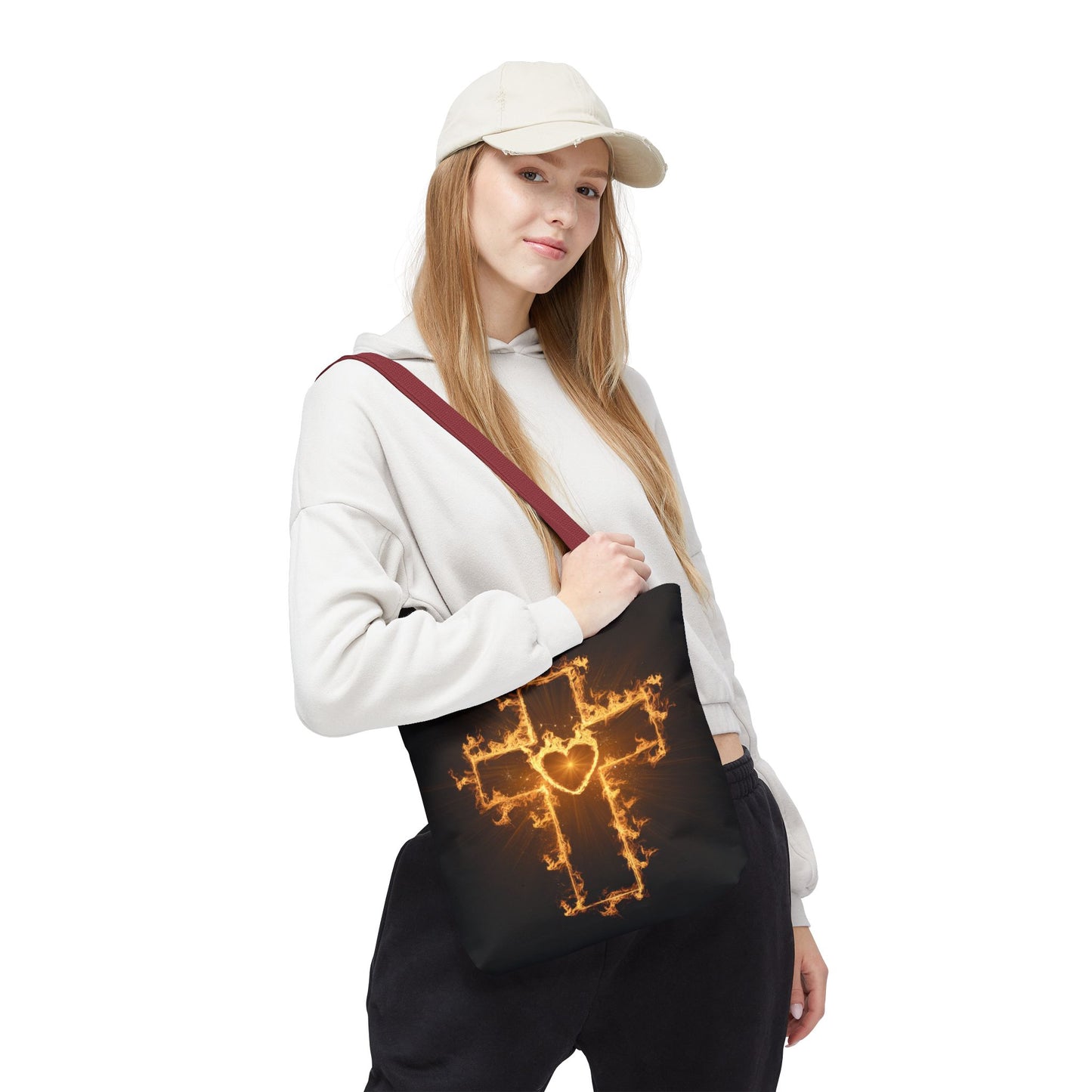Stylish Flame Cross Tote Bag - Faith-Inspired Fashion