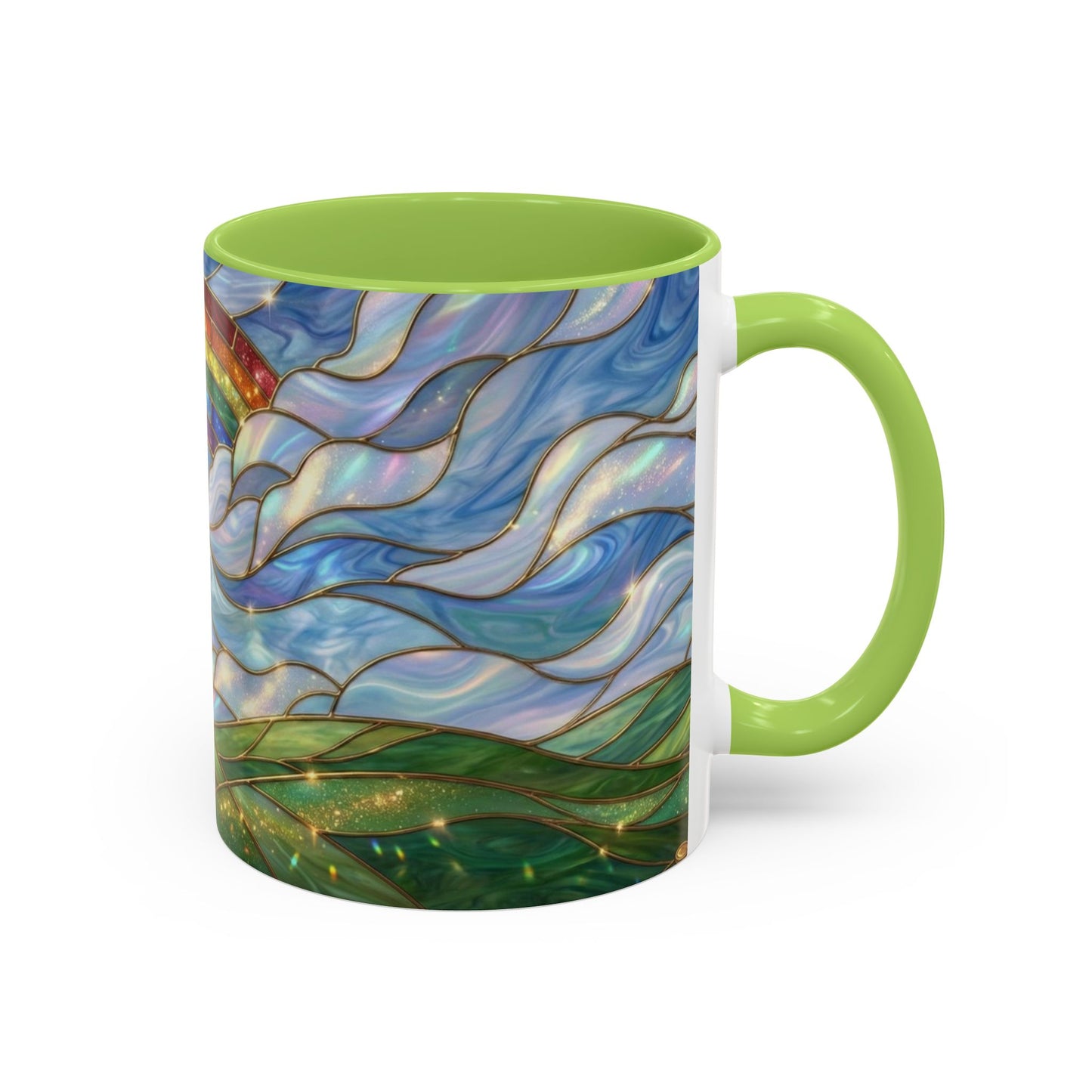 Stained Glass Rainbow Mug, Pot Of Gold Coffee Cup, St Patricks Day Gift, Whimsical Magical Art Mug, Lucky Irish Leprechaun Treasure