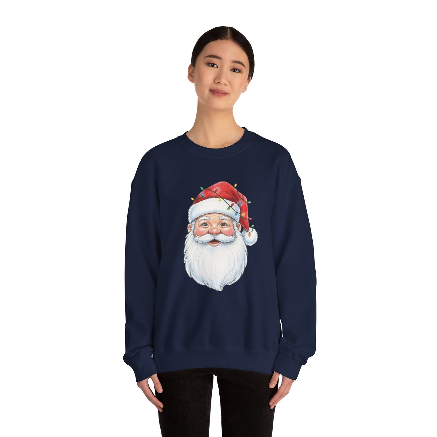 Santa Claus Christmas Sweatshirt, Vintage Santa Crewneck, Holiday Santa Face Sweater, Cute Christmas Lights Santa Shirt, Funny Xmas Sweatshirt