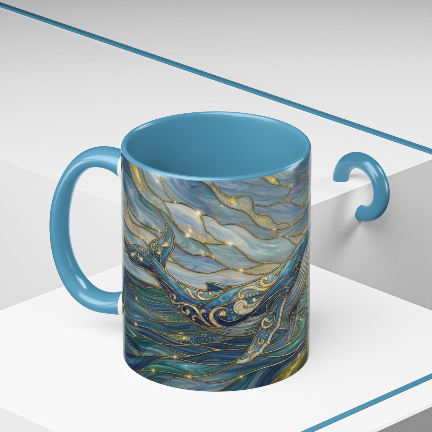 Whimsical Whale & Giraffe Accent Coffee Mug — Artistic Ocean-Sky Illustration (11/15oz)